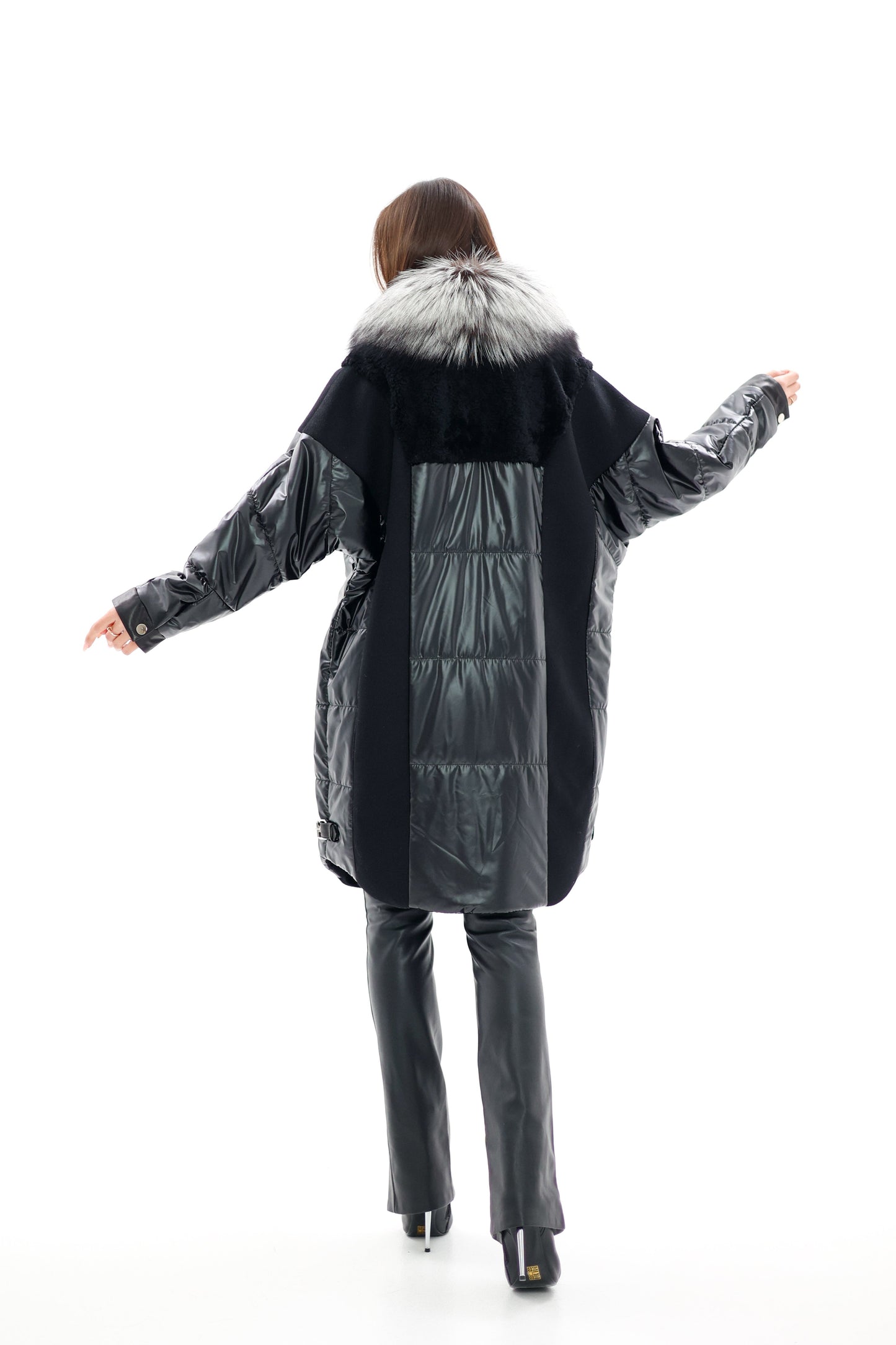 Genuine Silver Fox Fur Italian Cashmere Wool Freudenberg Comfortemp® Coat