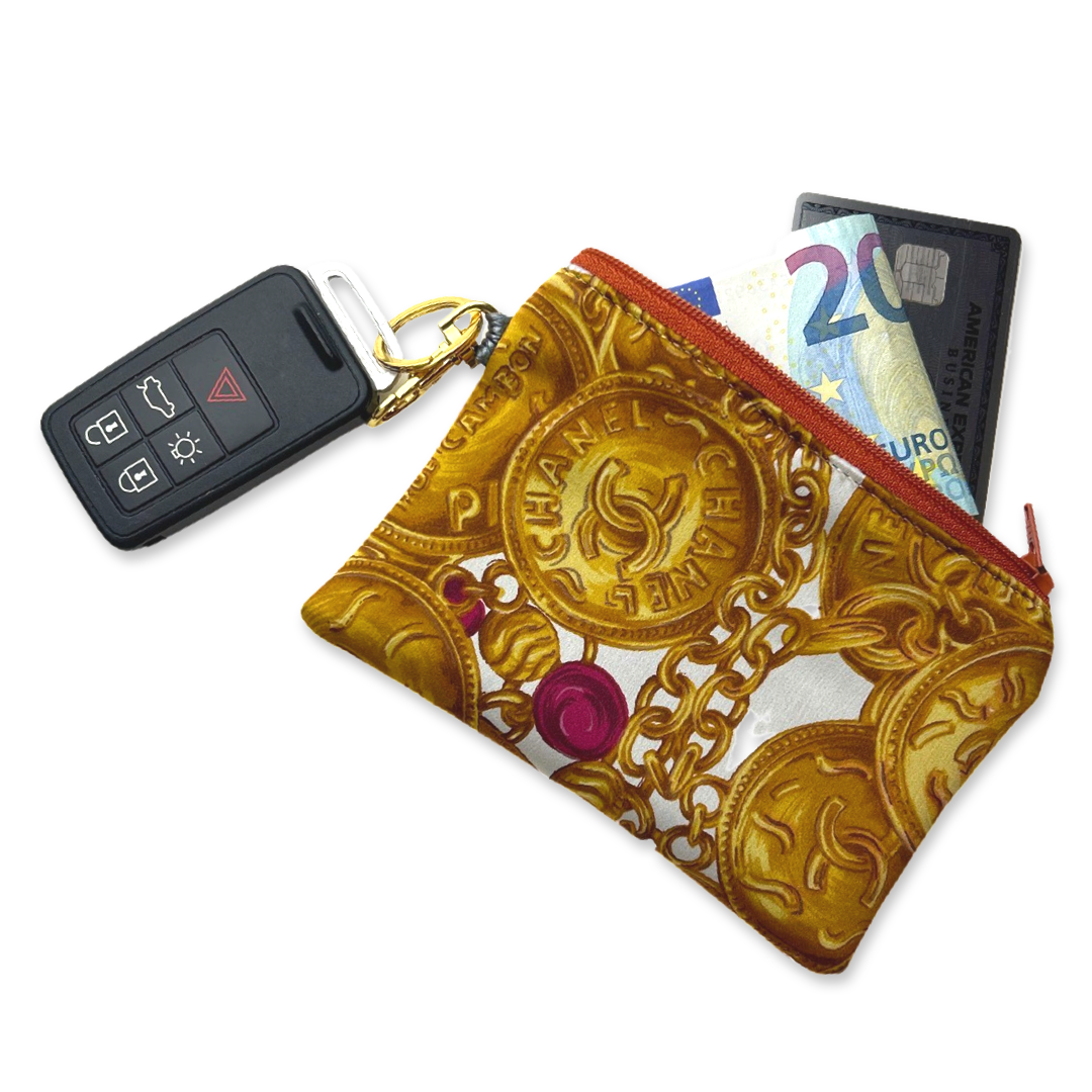 CC Logo Gold Coins Vintage Silk Scarf Coffee Run Keychain Bag