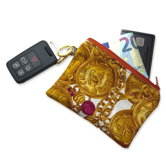 CC Logo Gold Coins Vintage Silk Scarf Coffee Run Keychain Bag