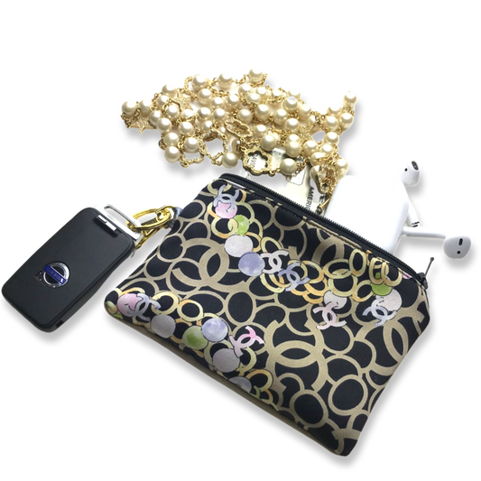 CC Noir Vintage Silk Scarf Coffee Run Keychain Bag