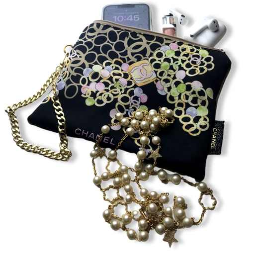 CC Noir Vintage Silk Scarf Wristlet Grand Bag