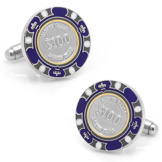 $100 Purple Poker Chip Cufflinks - Concordia Style Boutique