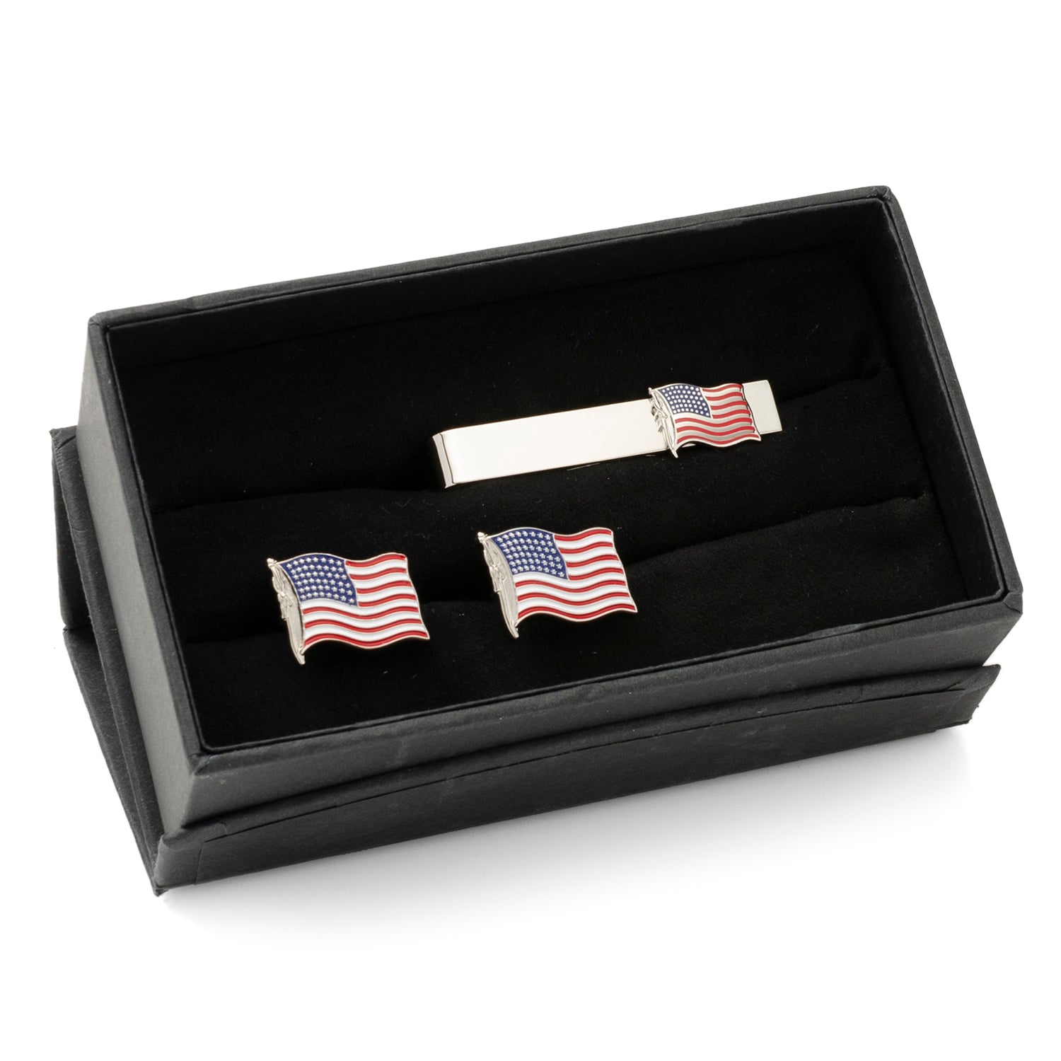 American Waving Flag Cufflinks and Tie Bar Gift Set - Premium Gift Set from Cufflinks.com - Just $105! Shop now at Concordia Style Boutique
