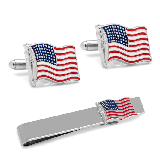 American Waving Flag Cufflinks and Tie Bar Gift Set - Premium Gift Set from Cufflinks.com - Just $105! Shop now at Concordia Style Boutique