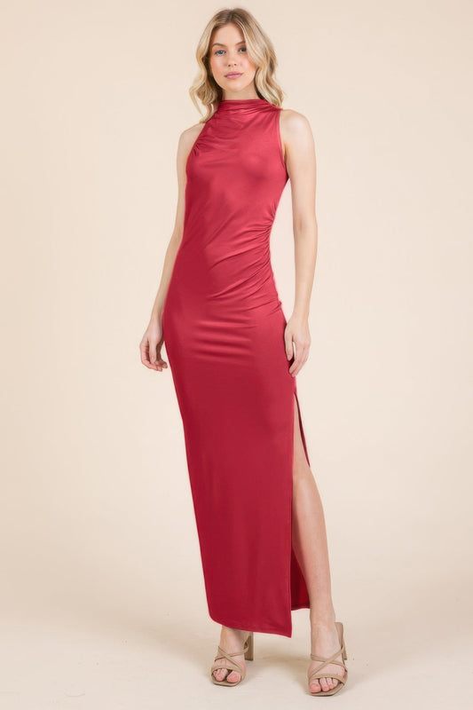 Back Cut Out Side Shirring Side Slit Maxi Dress - Premium Apparel & Accessories from OyeraCharisma - Just $12.50! Shop now at Concordia Style Boutique