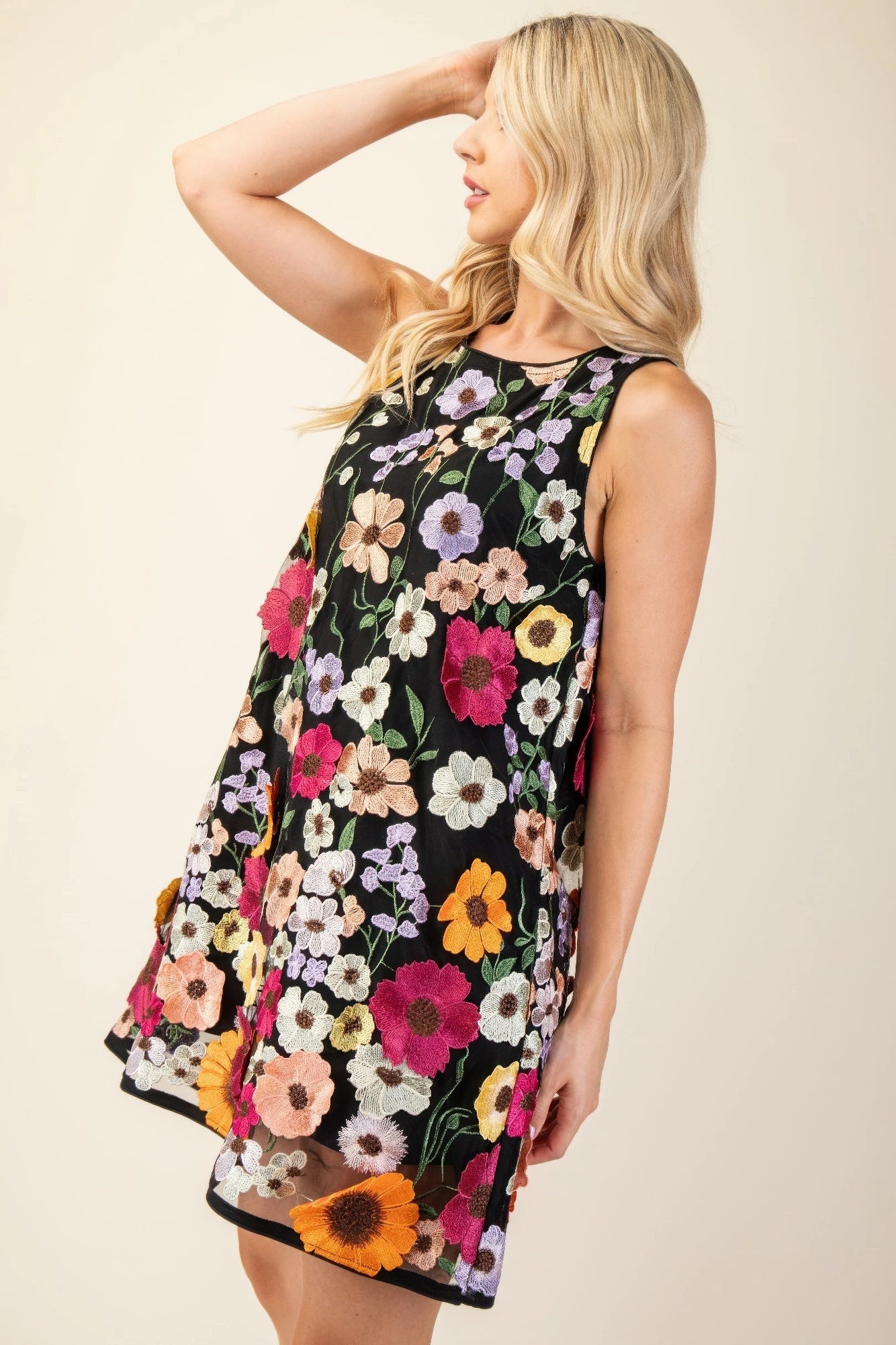 3d Floral Embroidered Sleeveless Mini Dress - Concordia Style Boutique