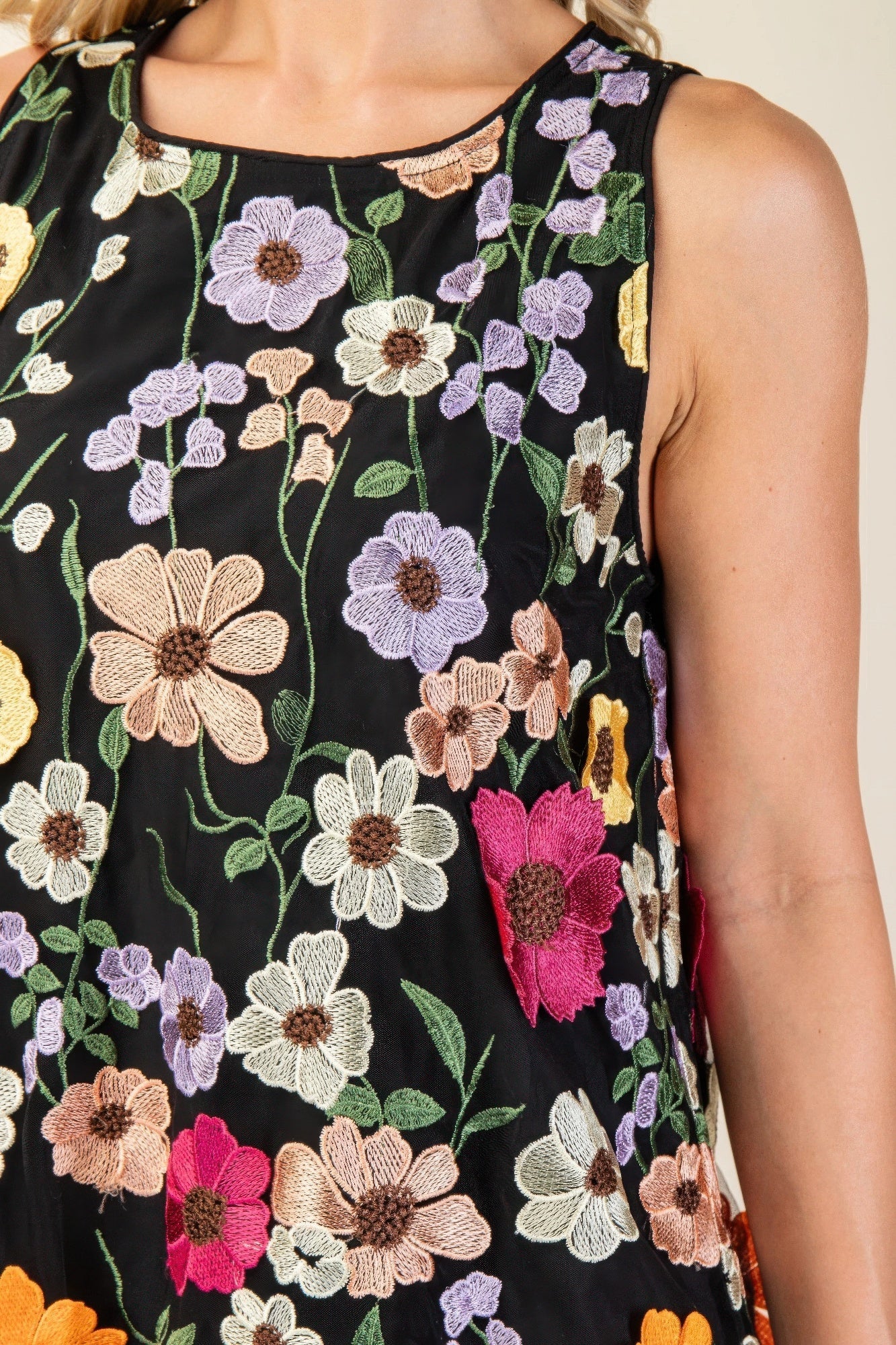 3d Floral Embroidered Sleeveless Mini Dress - Concordia Style Boutique
