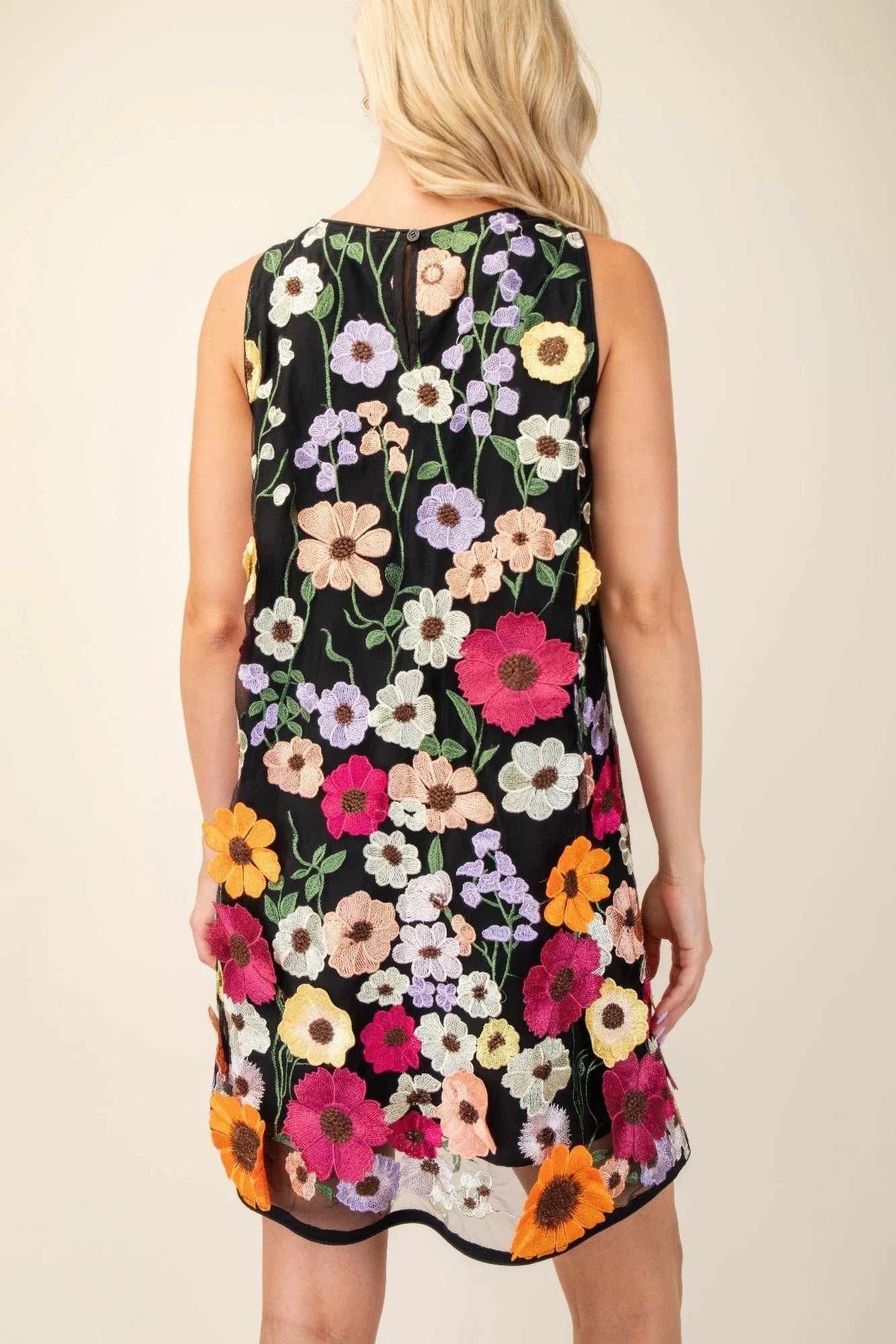 3d Floral Embroidered Sleeveless Mini Dress - Concordia Style Boutique