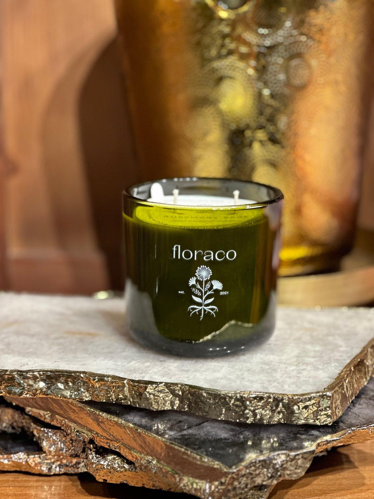 Candle Rosemary Sage, Green Glass: Rosemary, Sage, Eucalyptus and Evergreen Scented