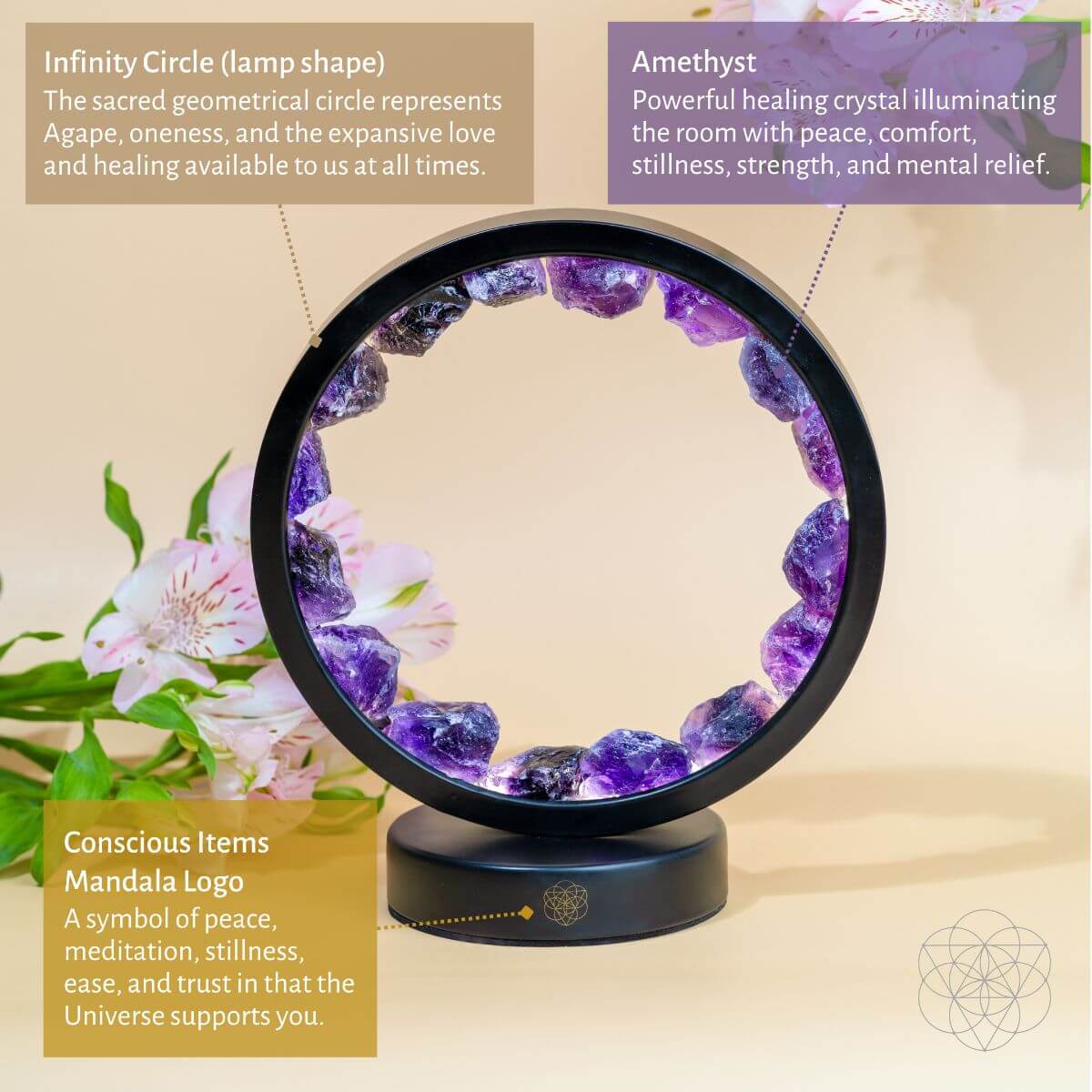 I Am At Peace - Spiritual Protection Amethyst Lamp - Concordia Style Boutique
