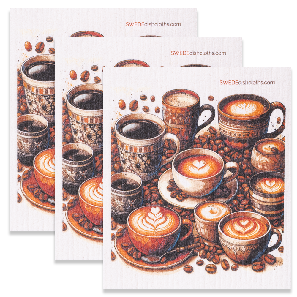 Eco-Friendly Swedish Dishcloths - Coffee and Beans Set of 3 (Paper Towel Replacements) - Concordia Style Boutique