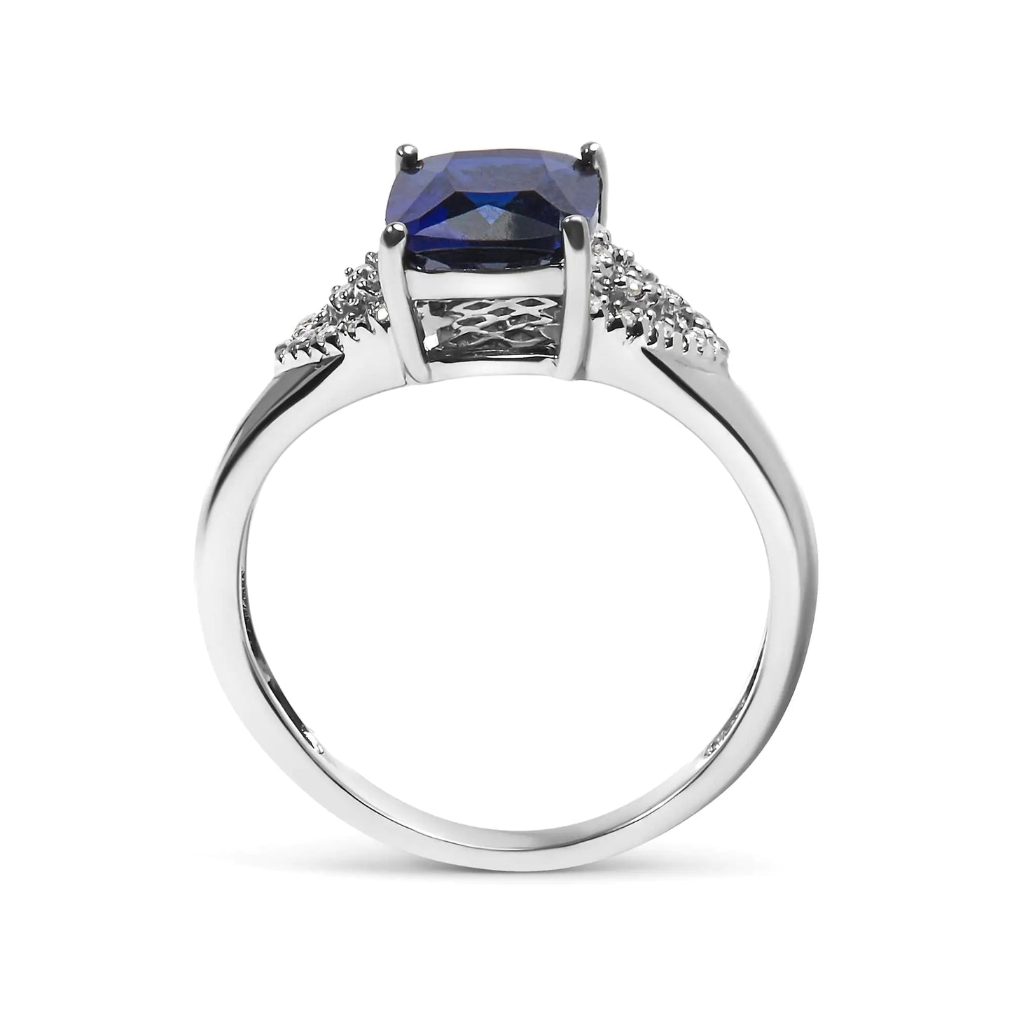 *SOLD OUT* .925 Sterling Silver 9X7 mm Cushion Cut Blue Sapphire and White Diamond Step up Engagement Ring (I-J Color, I3 Clarity) - Concordia Style Boutique