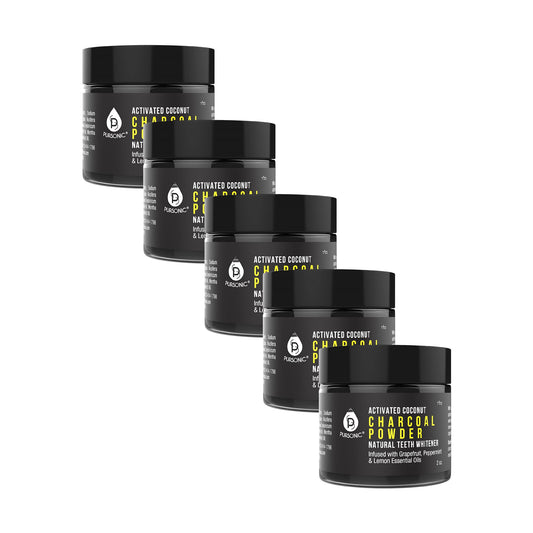 Pursonic Teeth Whitening Charcoal Powder Natural 5-Pack - Infused With Grapefruit, Peppermint & Lemon Essential Oils - 2oz Each - Concordia Style Boutique