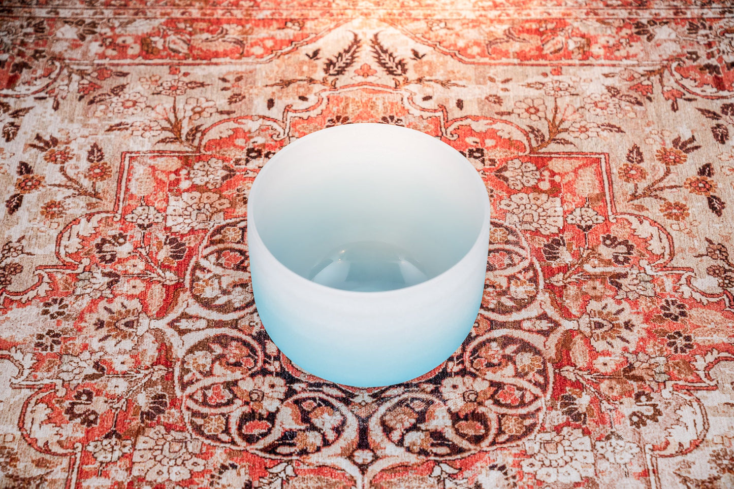 10" Color-Frosted Crystal Singing Bowl, Light Blue, Note G4, Throat Chakra