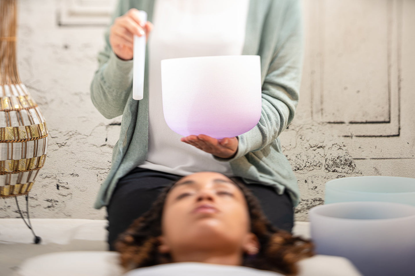 8" Color-Frosted Crystal Singing Bowl, Purple, Note B4, Crown Chakra