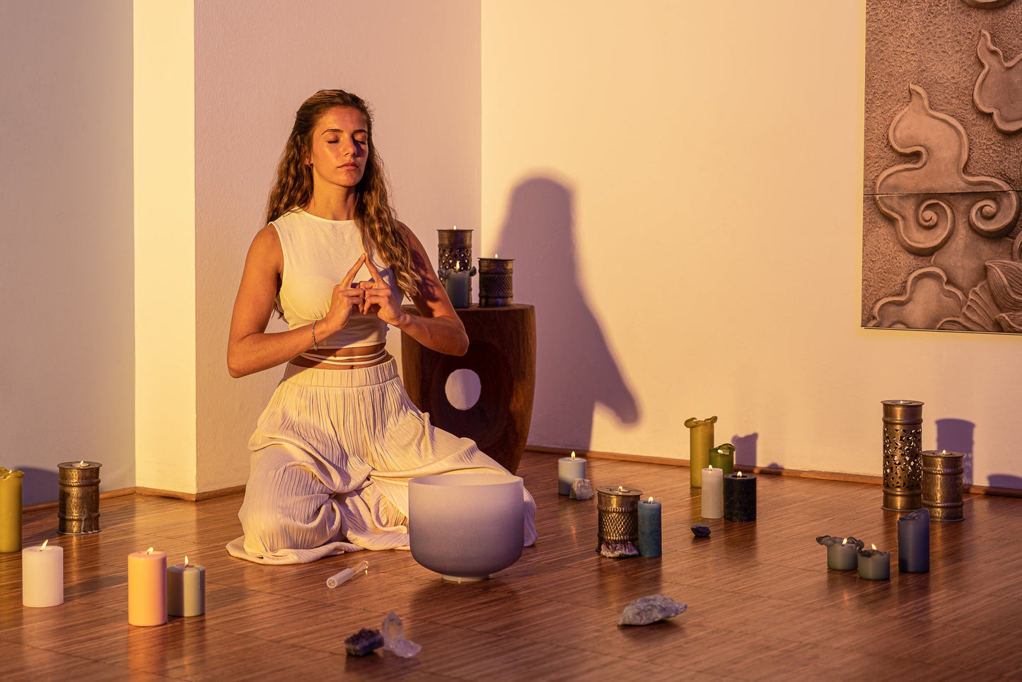 9" Color-Frosted Crystal Singing Bowl, Dark Blue, Note A4, Brow Chakra