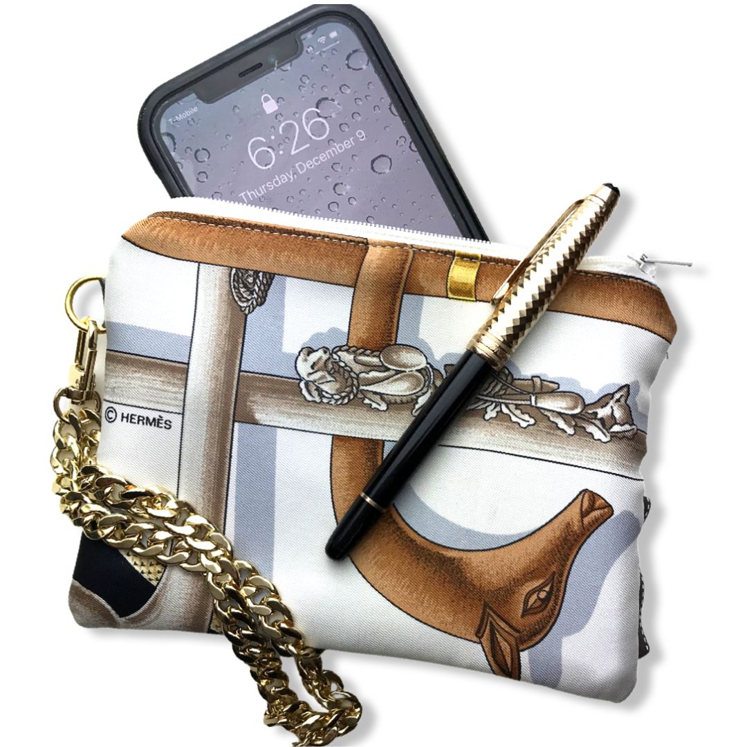 Cannes et Pommeaux Vintage Silk Scarf Wristlet Bag