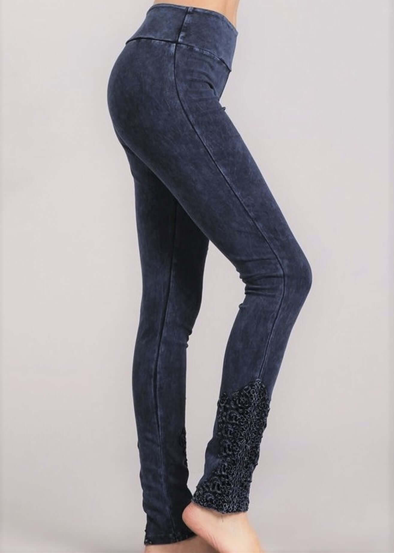 Mineral Washed Jeggings Crochet Ankle Detail Made in USA - Concordia Style Boutique