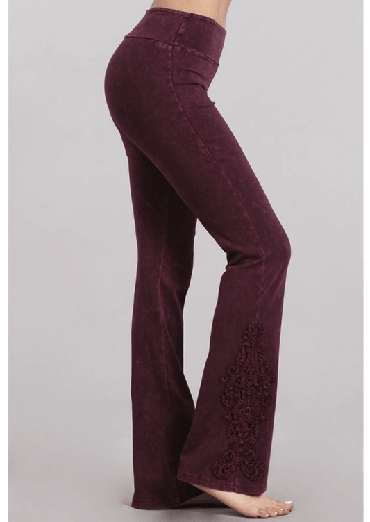 Mineral Washed Bootcut Jeggings Crochet Detail Made in USA - Concordia Style Boutique