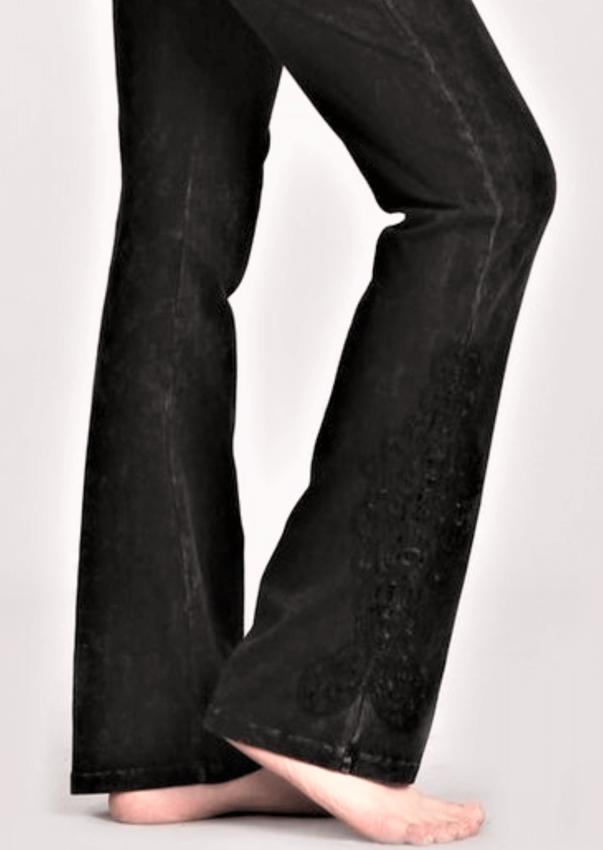 Mineral Washed Bootcut Jeggings Crochet Detail Made in USA - Concordia Style Boutique