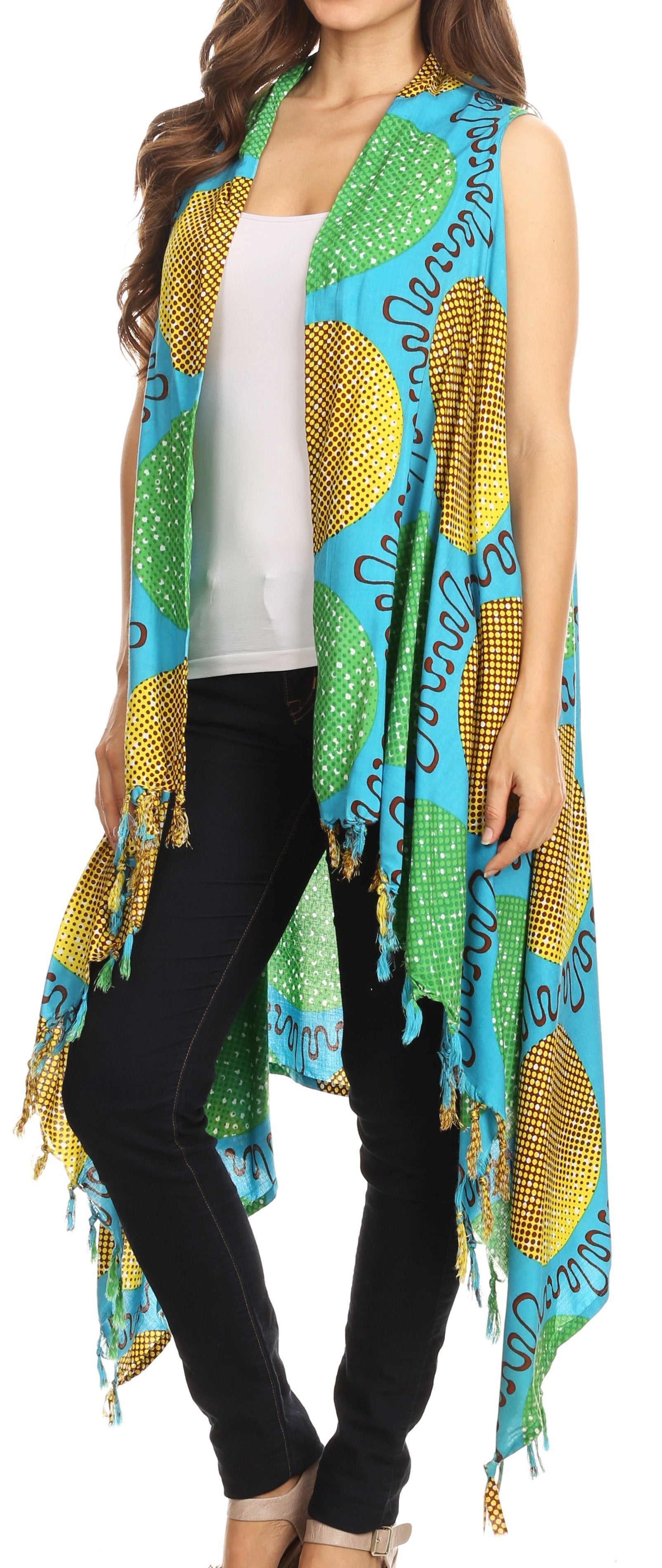Sakkas Hatice Light Colorful Poncho Wrap Cardigan Top with African Ankara Print - Concordia Style Boutique