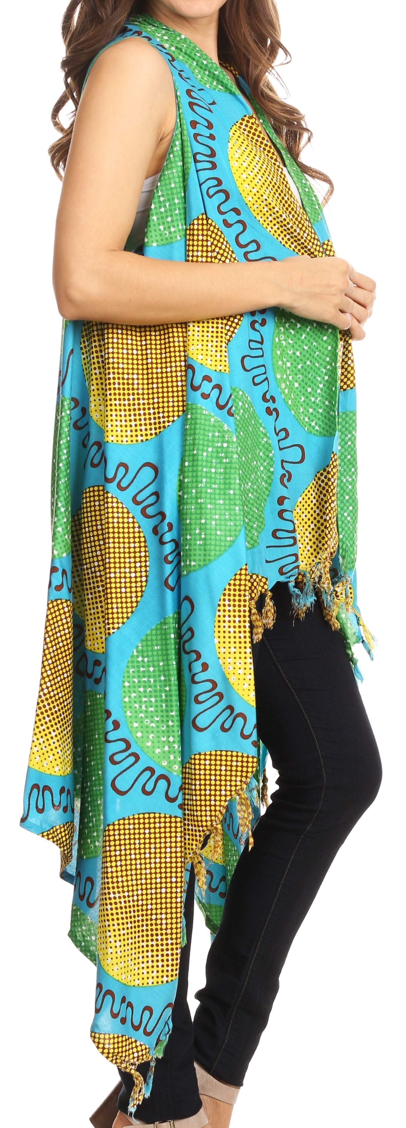 Sakkas Hatice Light Colorful Poncho Wrap Cardigan Top with African Ankara Print - Concordia Style Boutique