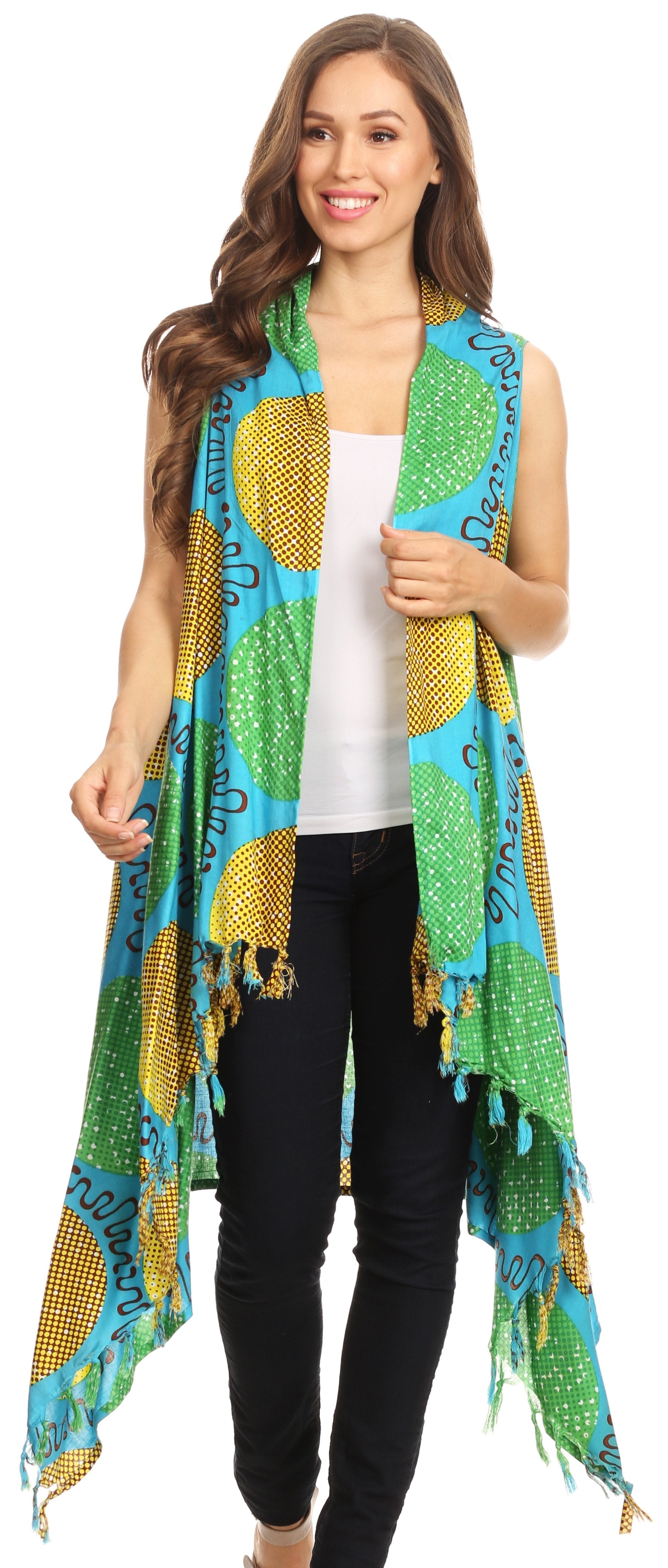 Sakkas Hatice Light Colorful Poncho Wrap Cardigan Top with African Ankara Print - Concordia Style Boutique