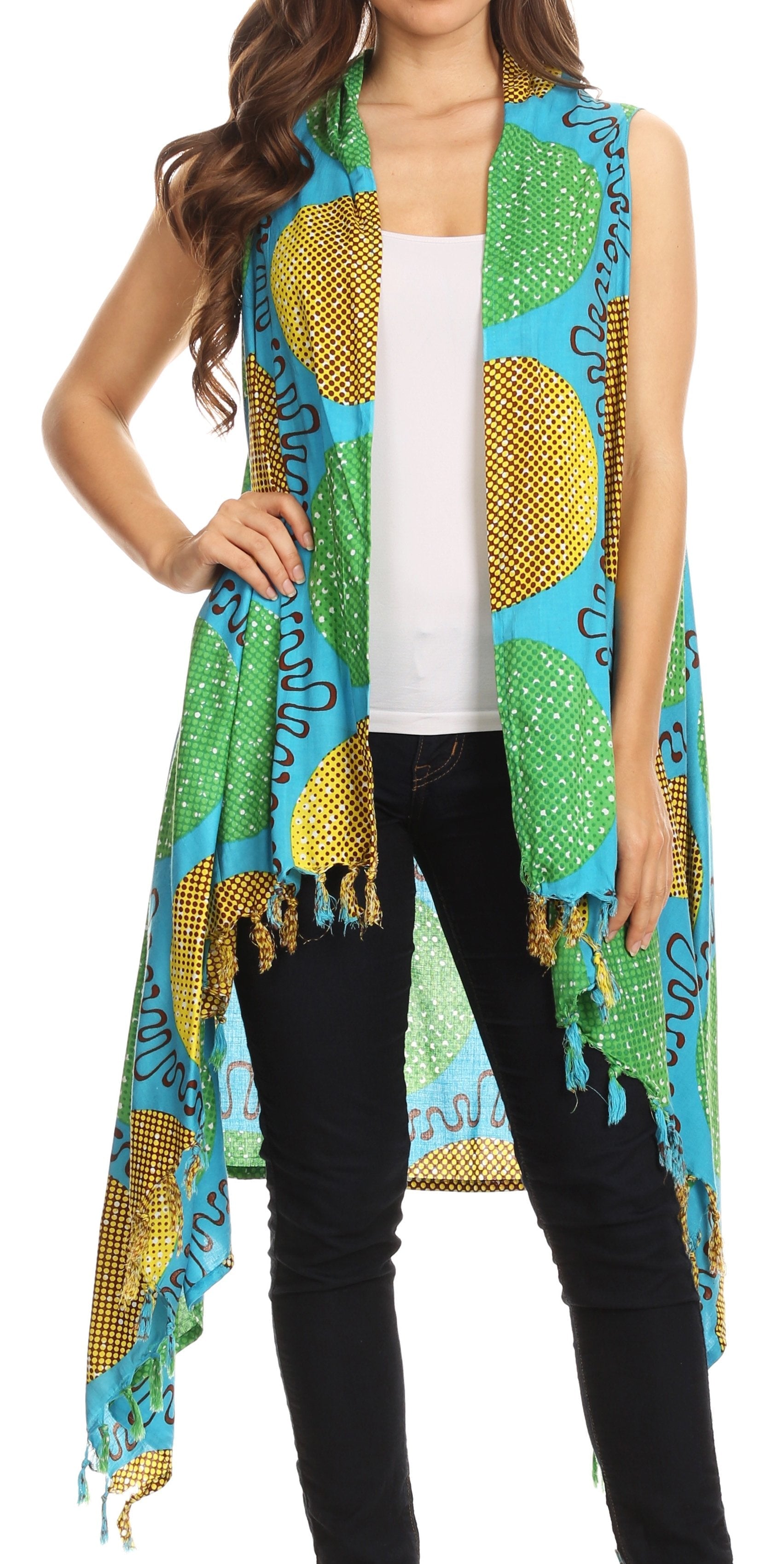Sakkas Hatice Light Colorful Poncho Wrap Cardigan Top with African Ankara Print - Concordia Style Boutique
