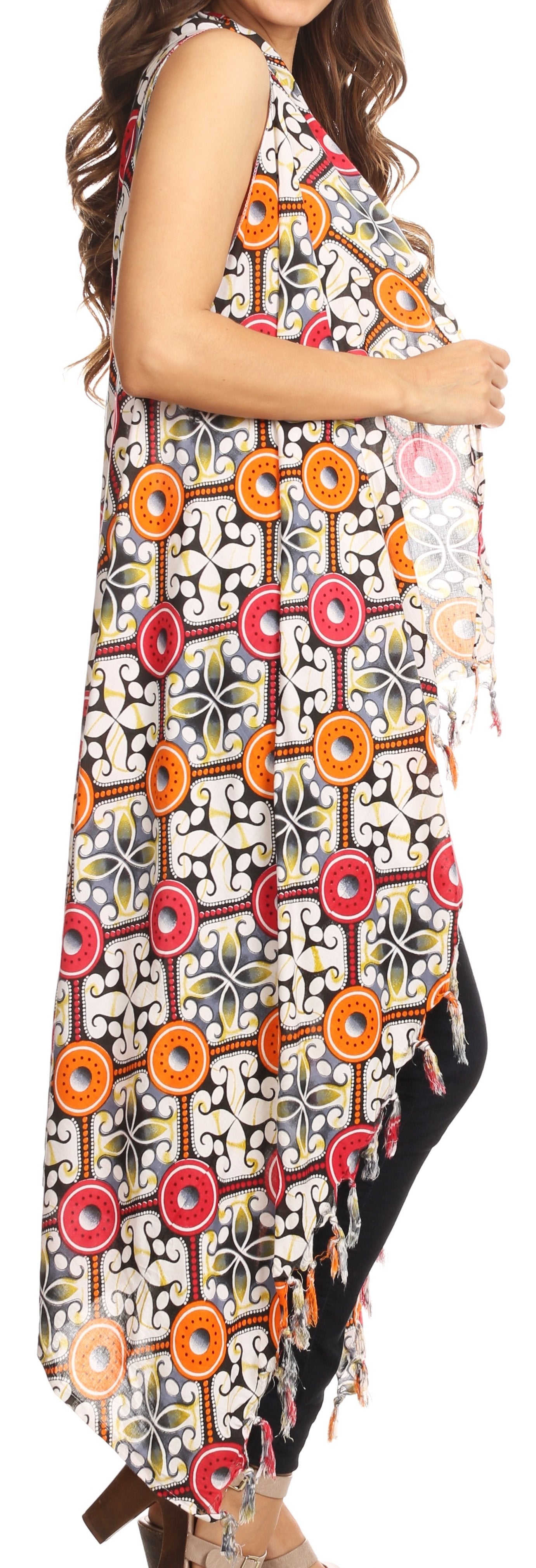Sakkas Hatice Light Colorful Poncho Wrap Cardigan Top with African Ankara Print - Concordia Style Boutique