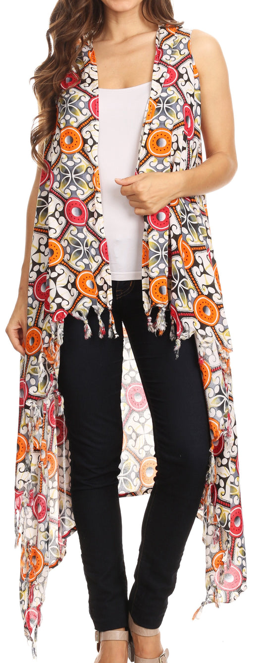 Sakkas Hatice Light Colorful Poncho Wrap Cardigan Top with African Ankara Print - Concordia Style Boutique
