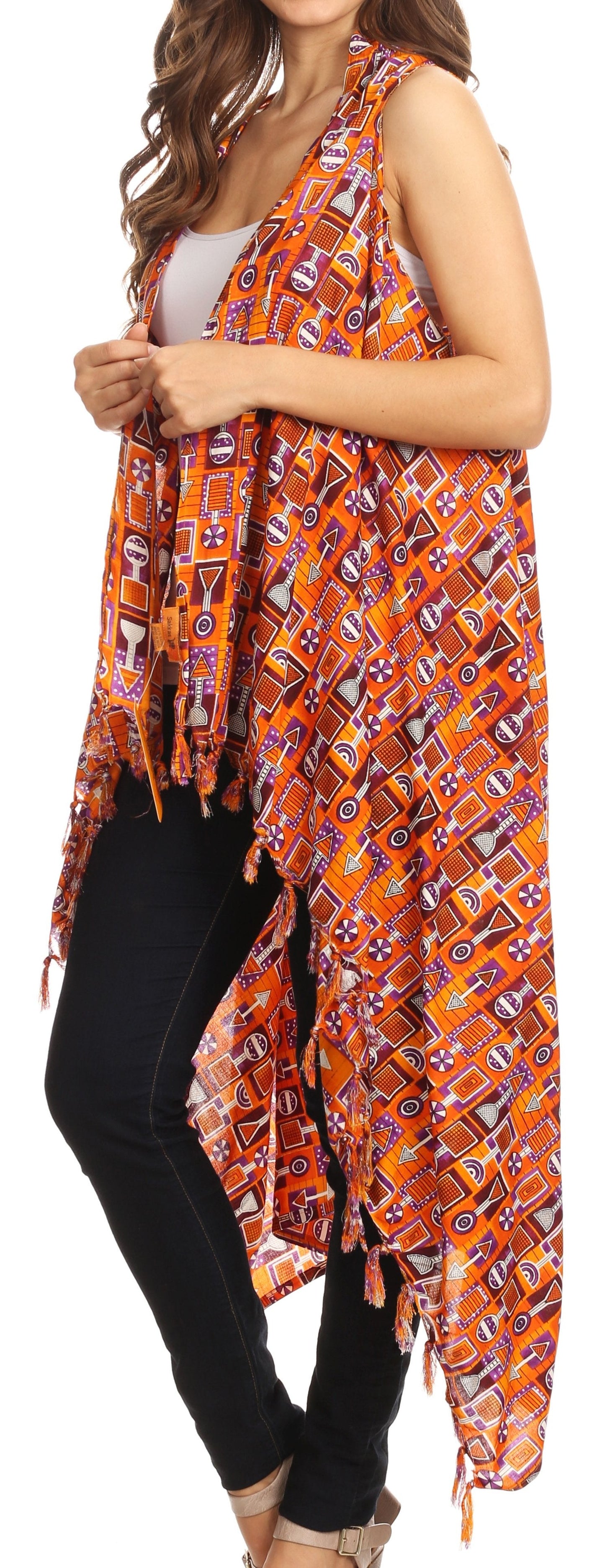 Sakkas Hatice Light Colorful Poncho Wrap Cardigan Top with African Ankara Print - Concordia Style Boutique