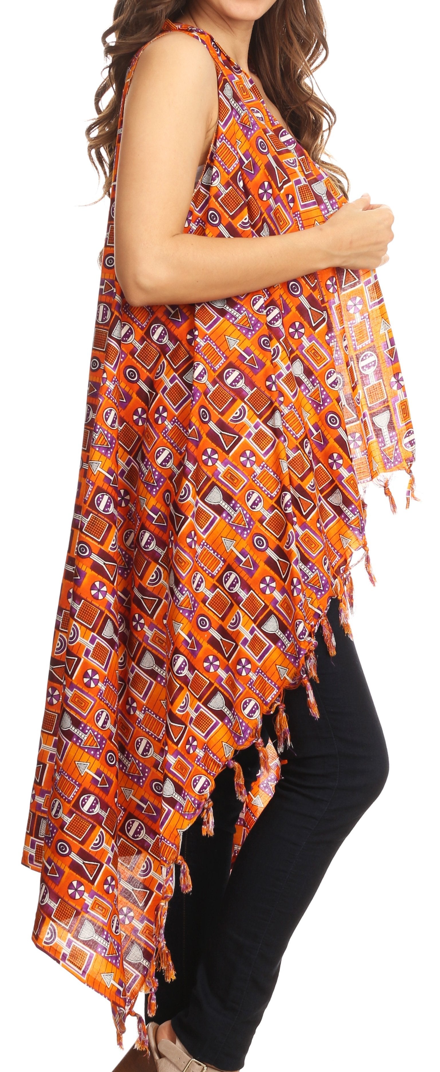 Sakkas Hatice Light Colorful Poncho Wrap Cardigan Top with African Ankara Print - Concordia Style Boutique