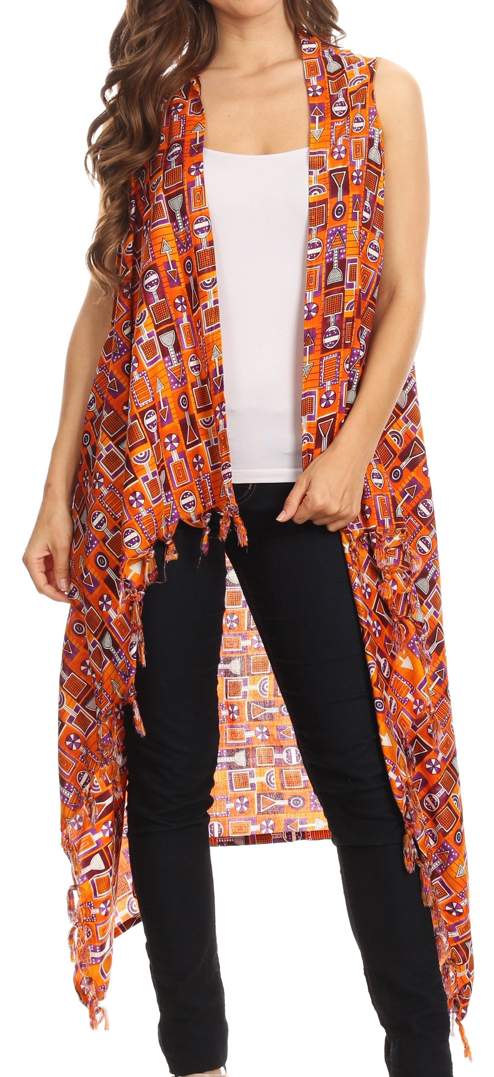 Sakkas Hatice Light Colorful Poncho Wrap Cardigan Top with African Ankara Print - Concordia Style Boutique