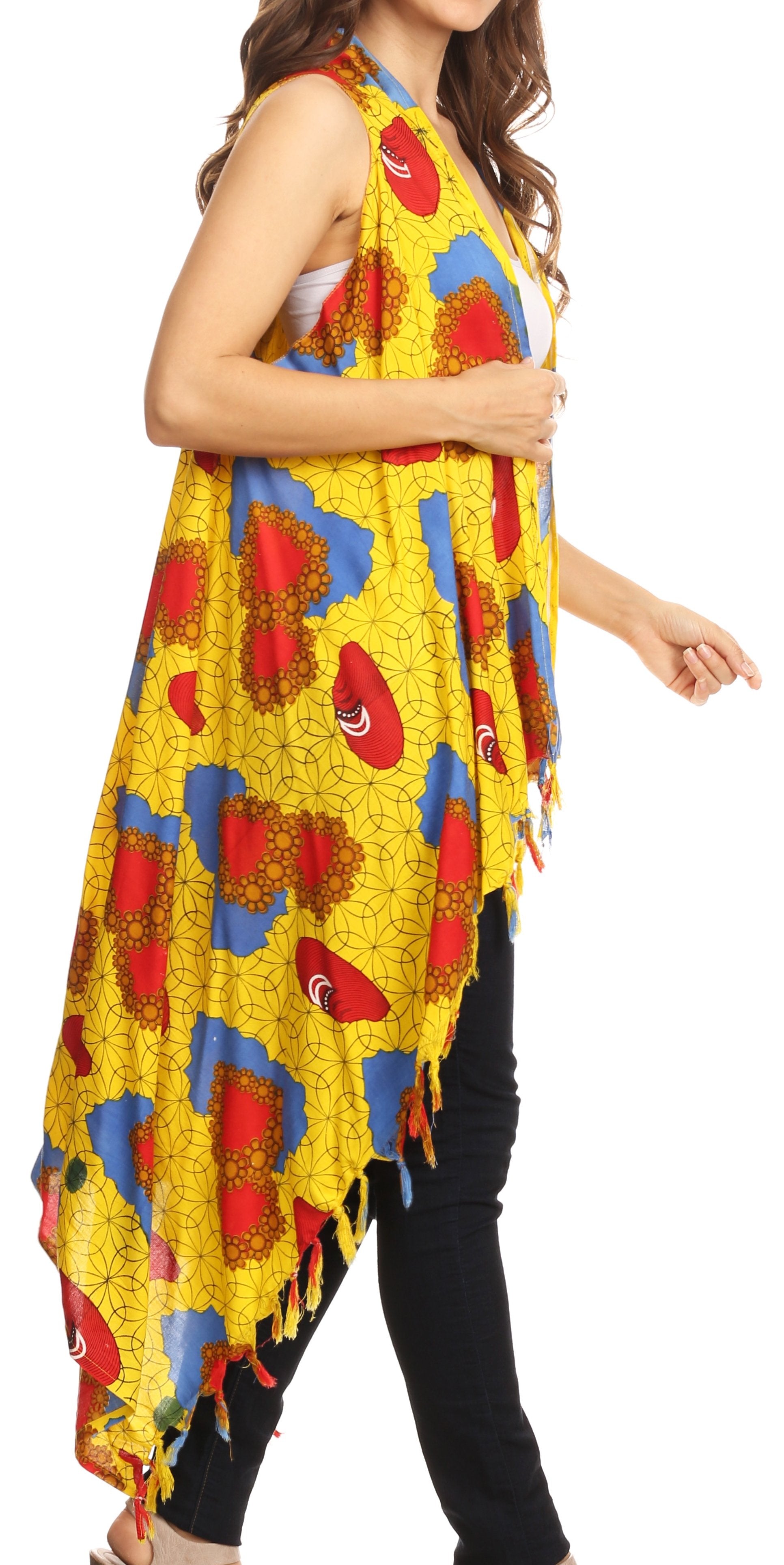 Sakkas Hatice Light Colorful Poncho Wrap Cardigan Top with African Ankara Print - Concordia Style Boutique