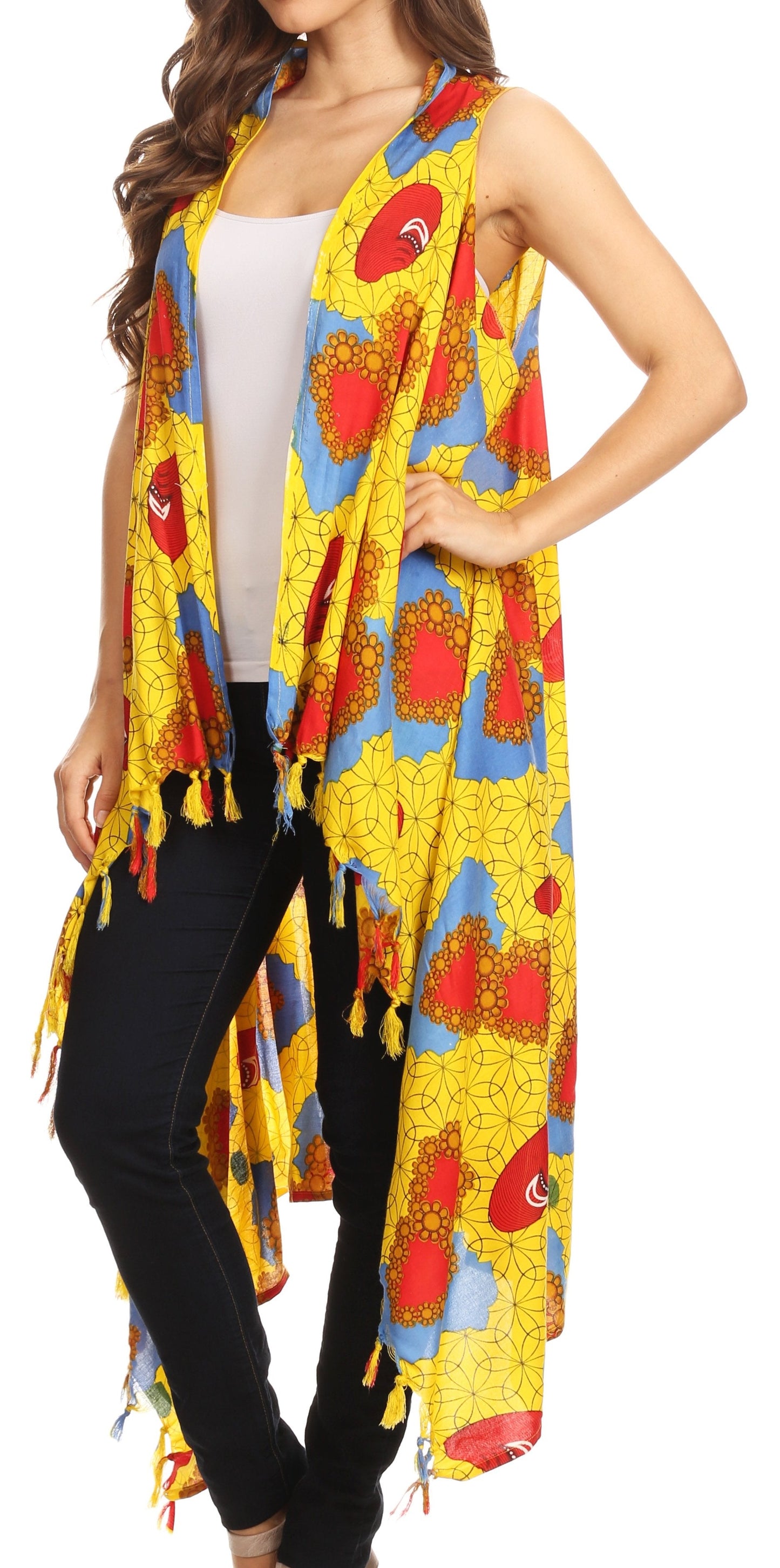 Sakkas Hatice Light Colorful Poncho Wrap Cardigan Top with African Ankara Print - Concordia Style Boutique