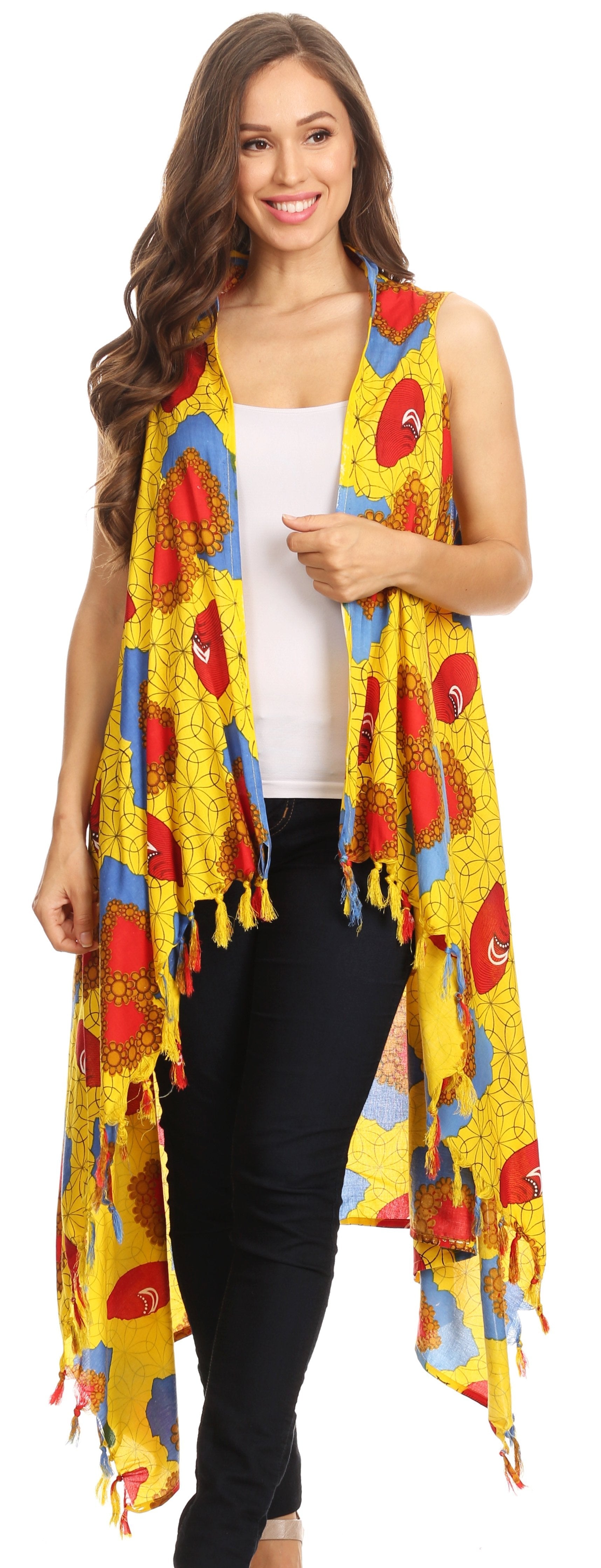 Sakkas Hatice Light Colorful Poncho Wrap Cardigan Top with African Ankara Print - Concordia Style Boutique
