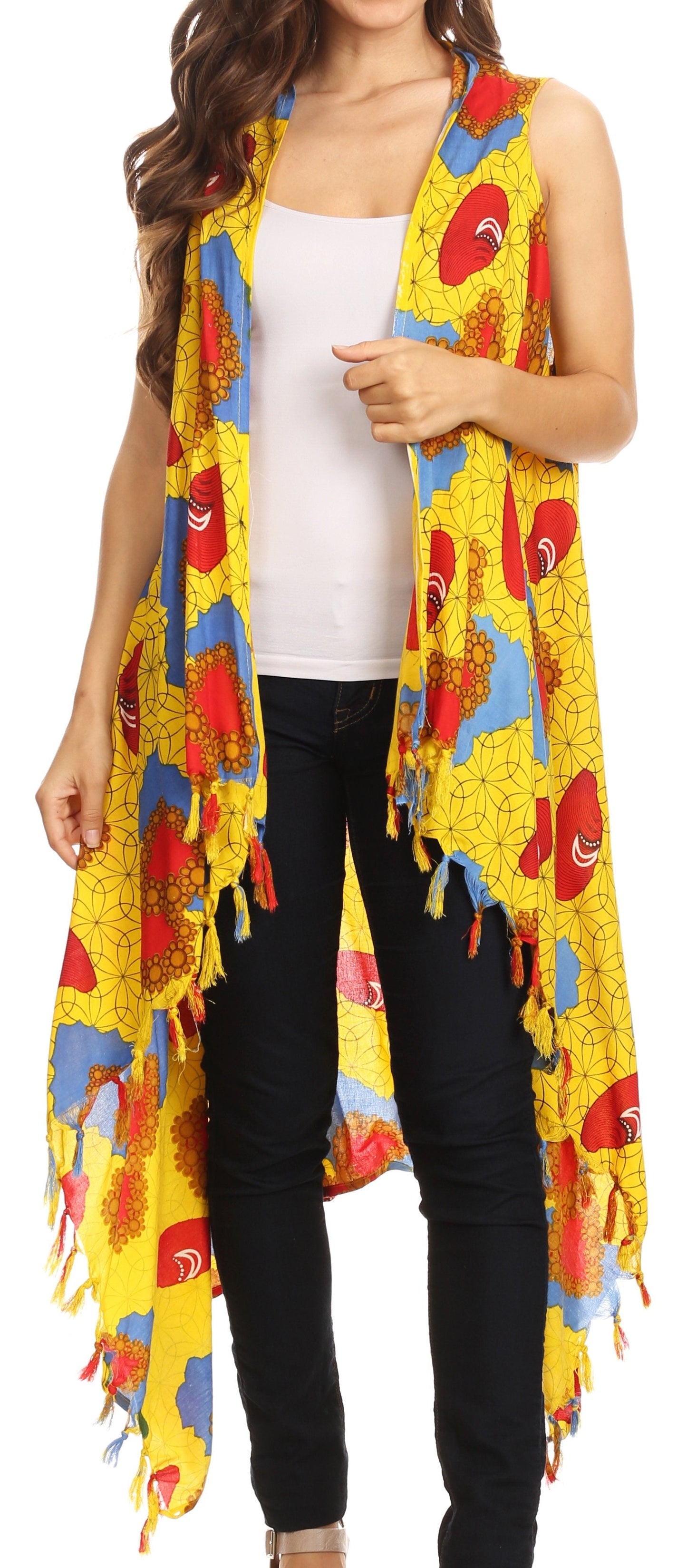 Sakkas Hatice Light Colorful Poncho Wrap Cardigan Top with African Ankara Print - Concordia Style Boutique
