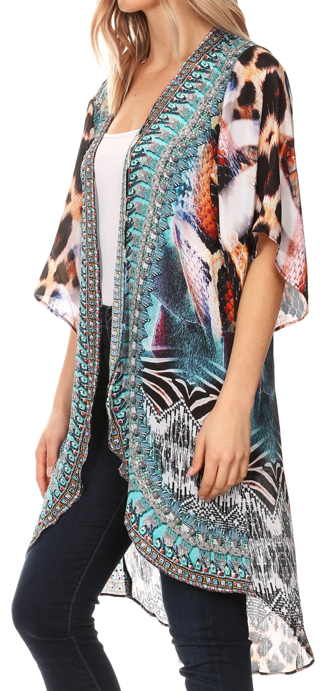 Sakkas Denora Women's Casual Draped Kimono Short Sleeve Boho Open Front Cardigan - Concordia Style Boutique