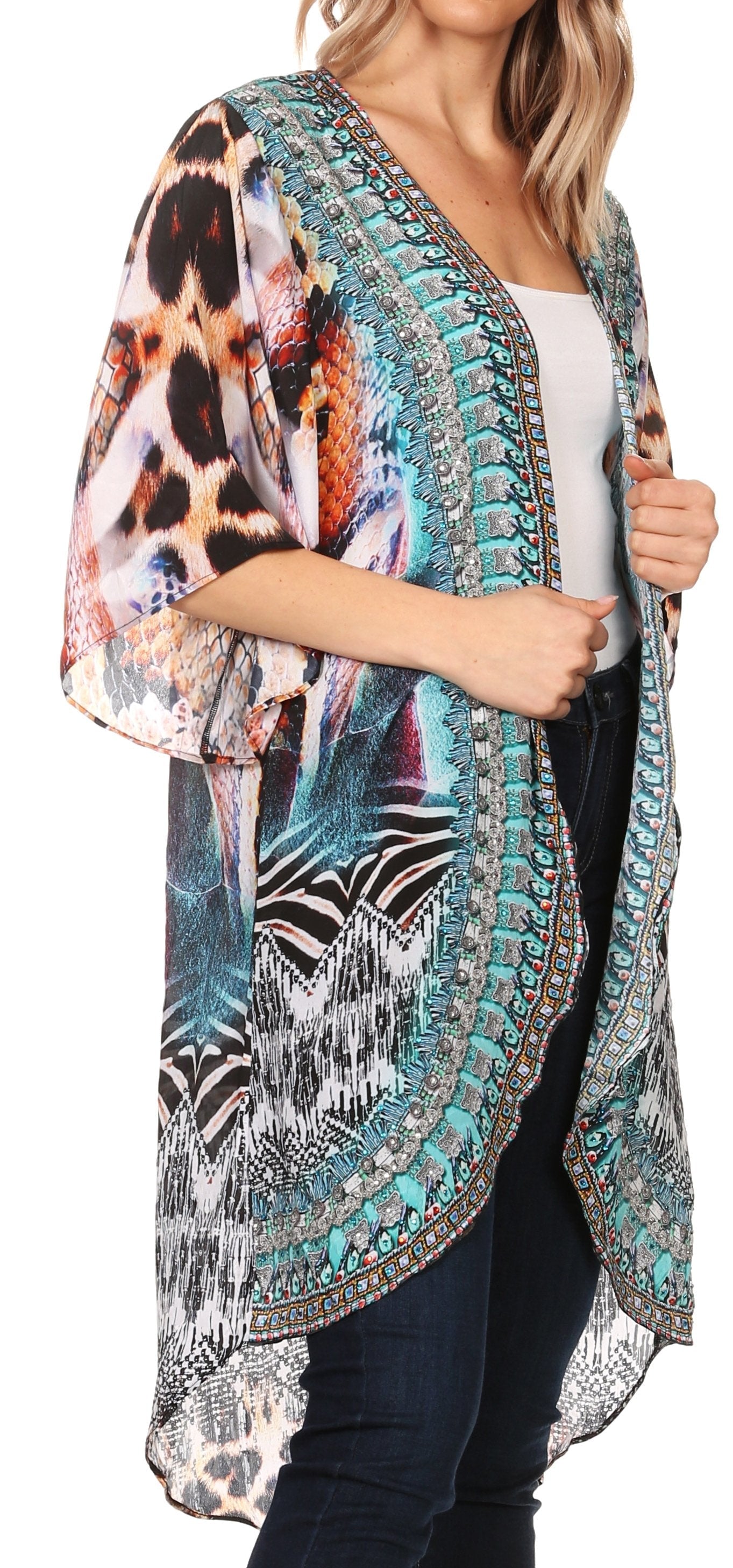 Sakkas Denora Women's Casual Draped Kimono Short Sleeve Boho Open Front Cardigan - Concordia Style Boutique