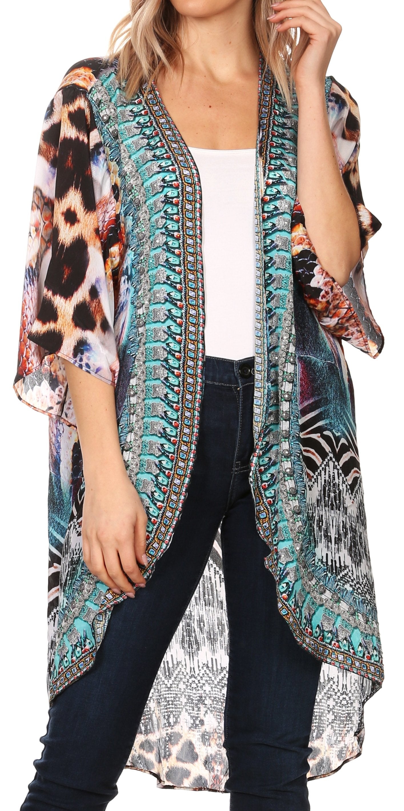 Sakkas Denora Women's Casual Draped Kimono Short Sleeve Boho Open Front Cardigan - Concordia Style Boutique