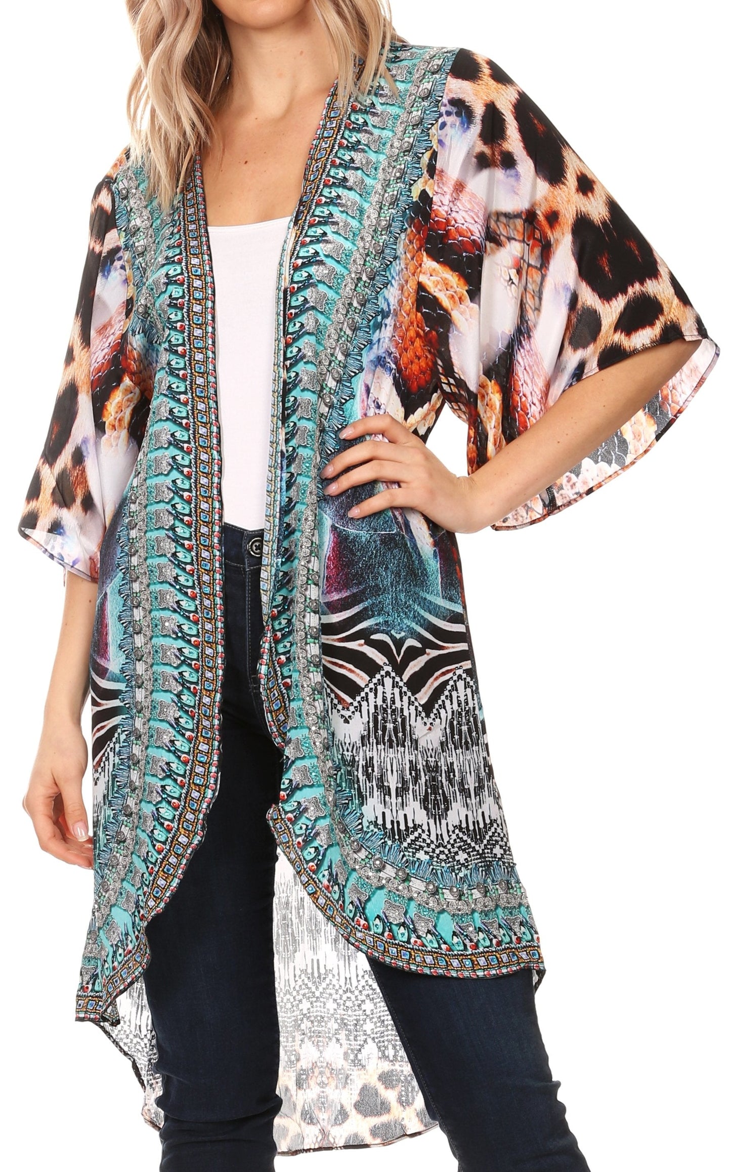 Sakkas Denora Women's Casual Draped Kimono Short Sleeve Boho Open Front Cardigan - Concordia Style Boutique