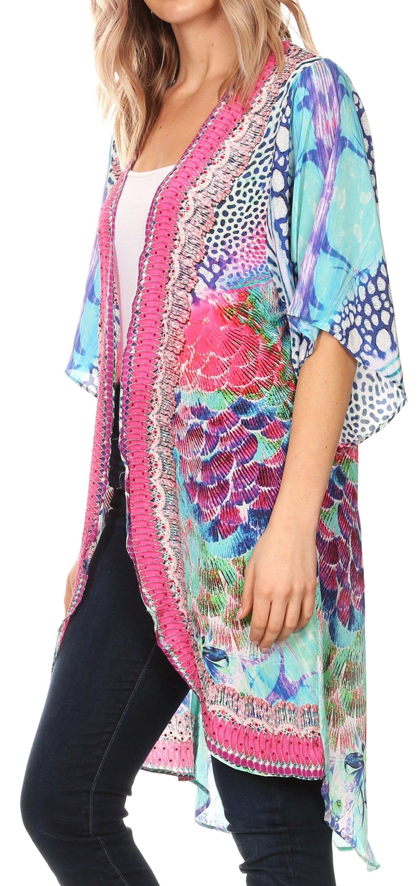 Sakkas Denora Women's Casual Draped Kimono Short Sleeve Boho Open Front Cardigan - Concordia Style Boutique