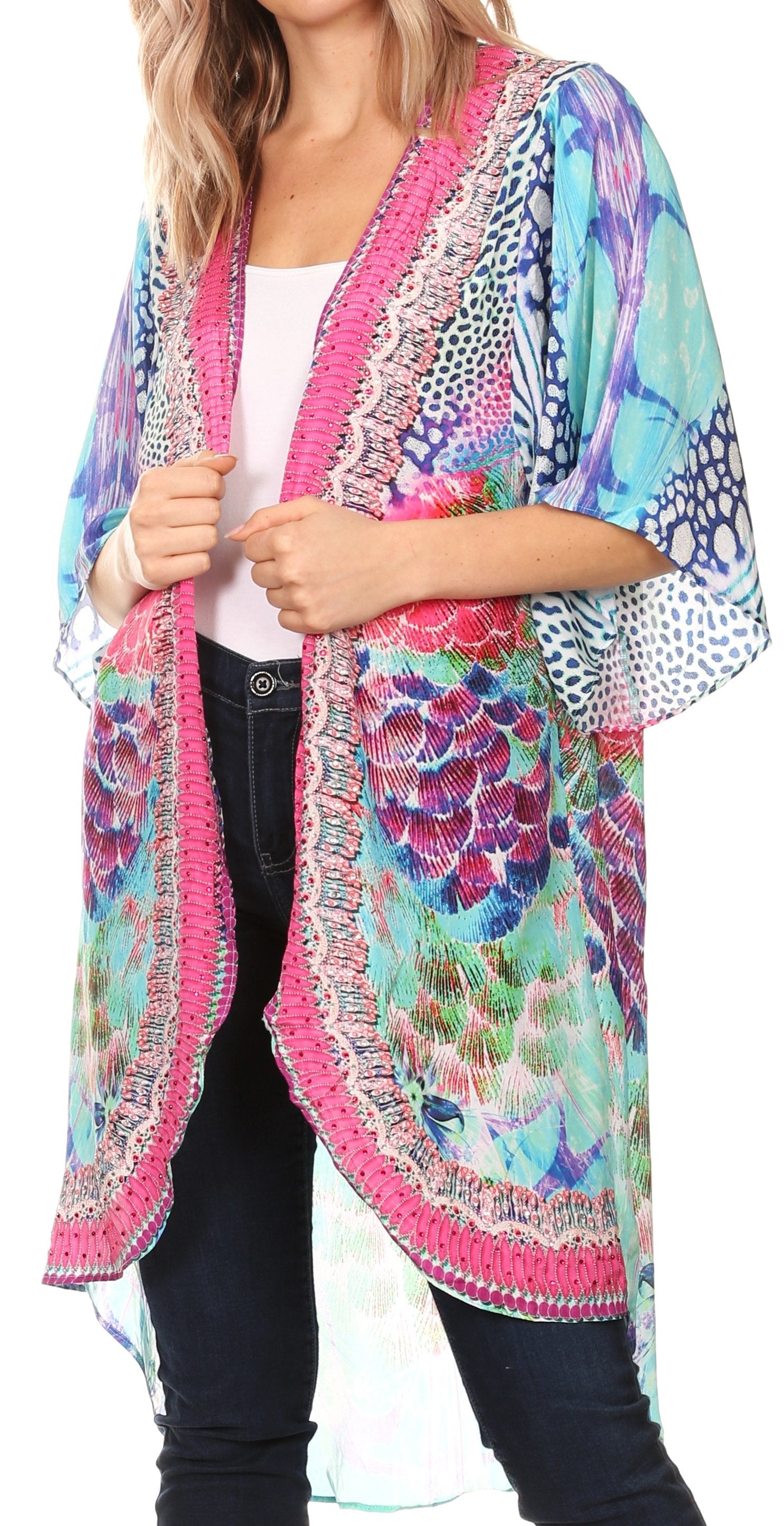 Sakkas Denora Women's Casual Draped Kimono Short Sleeve Boho Open Front Cardigan - Concordia Style Boutique