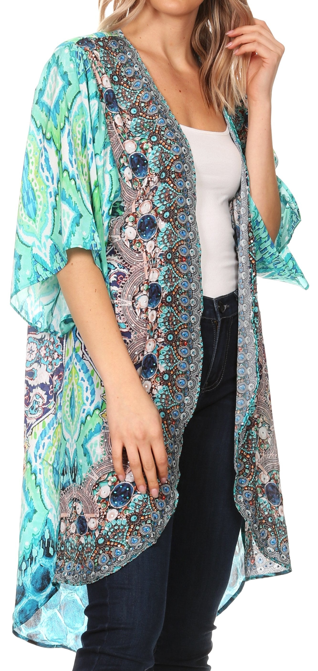 Sakkas Denora Women's Casual Draped Kimono Short Sleeve Boho Open Front Cardigan - Concordia Style Boutique