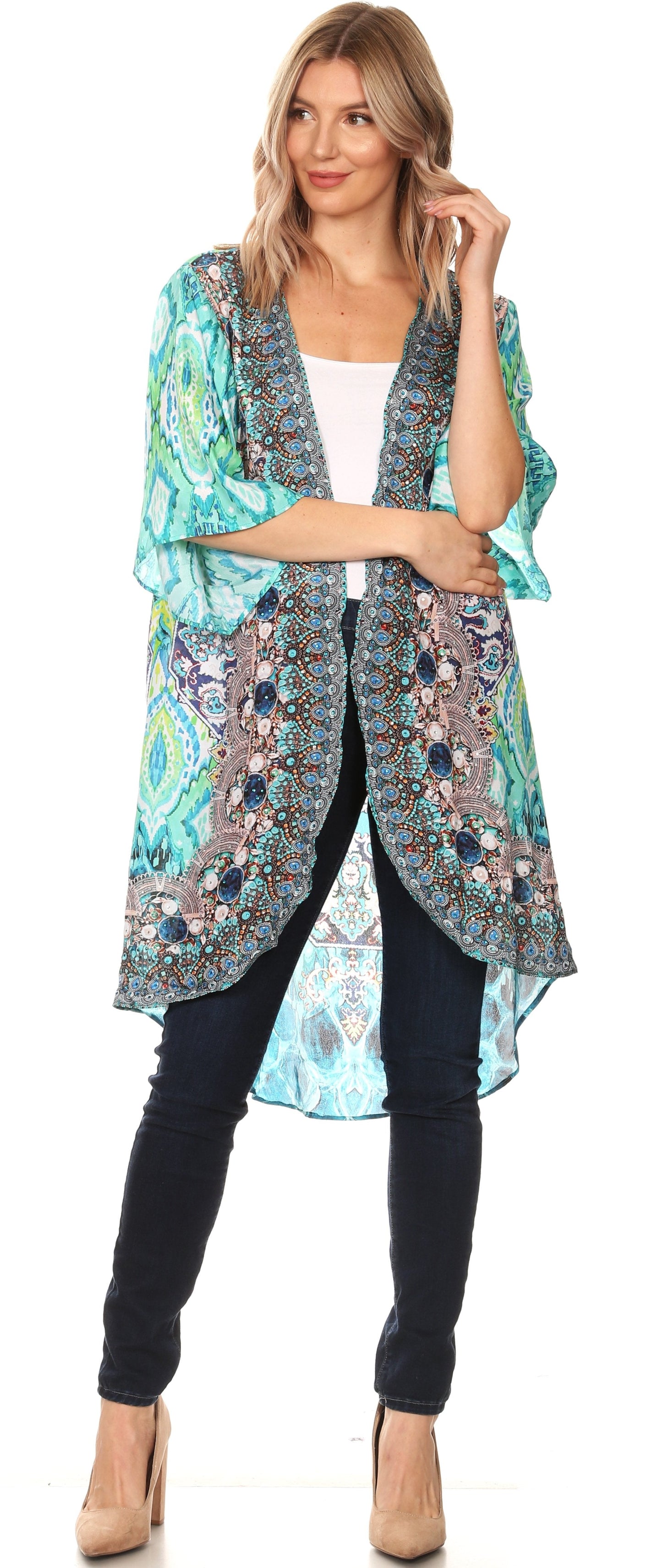 Sakkas Denora Women's Casual Draped Kimono Short Sleeve Boho Open Front Cardigan - Concordia Style Boutique