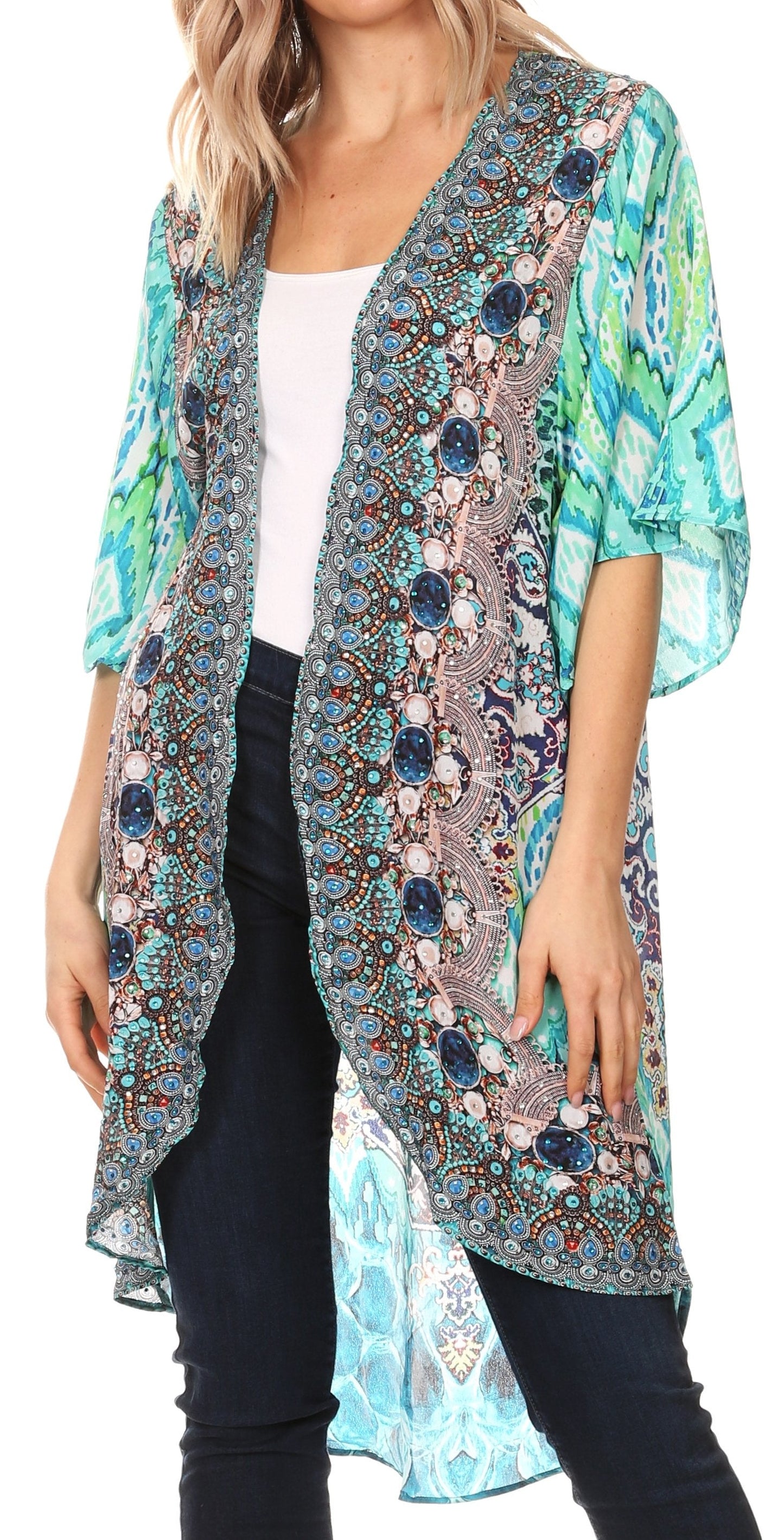 Sakkas Denora Women's Casual Draped Kimono Short Sleeve Boho Open Front Cardigan - Concordia Style Boutique