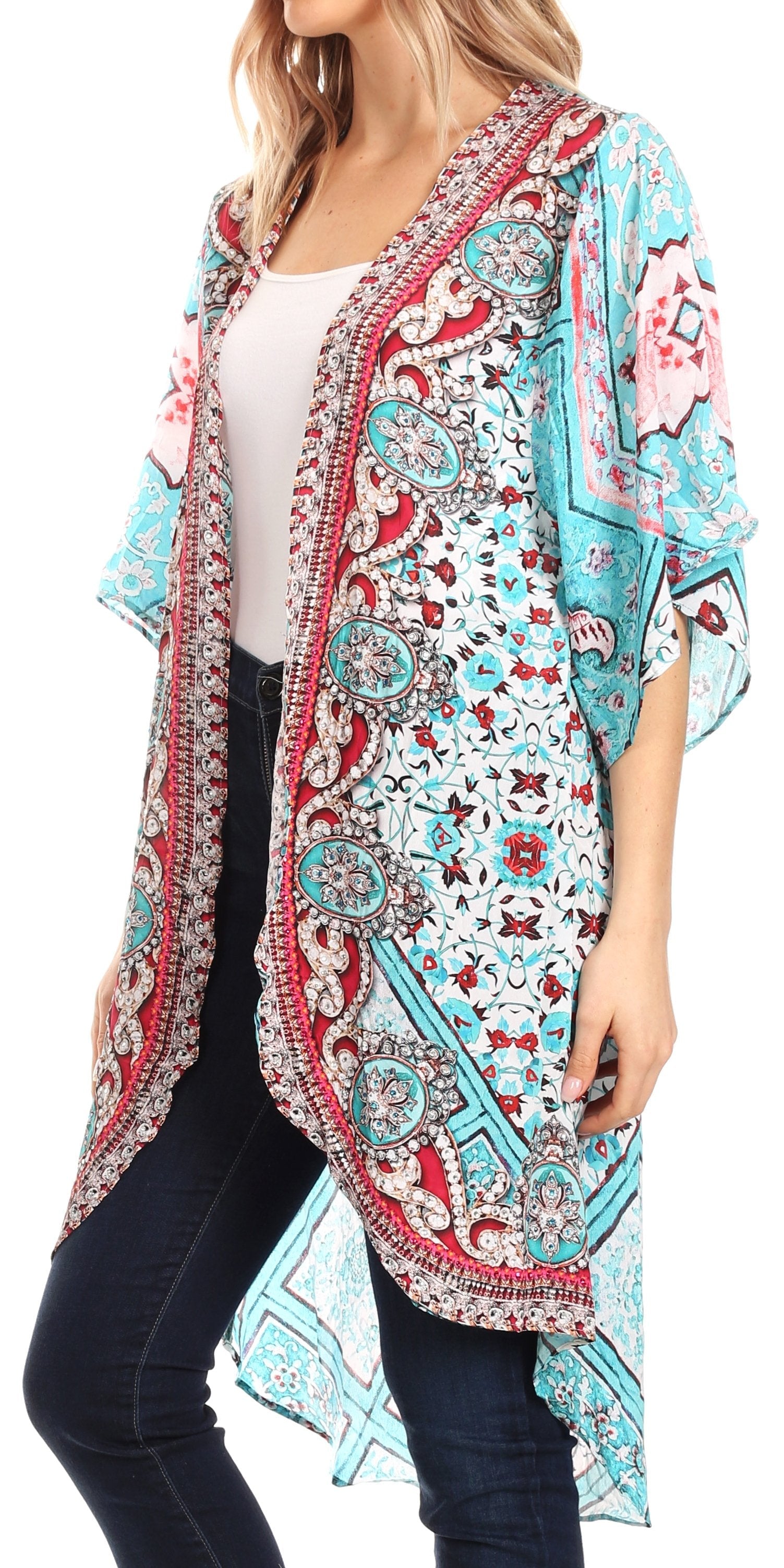 Sakkas Denora Women's Casual Draped Kimono Short Sleeve Boho Open Front Cardigan - Concordia Style Boutique