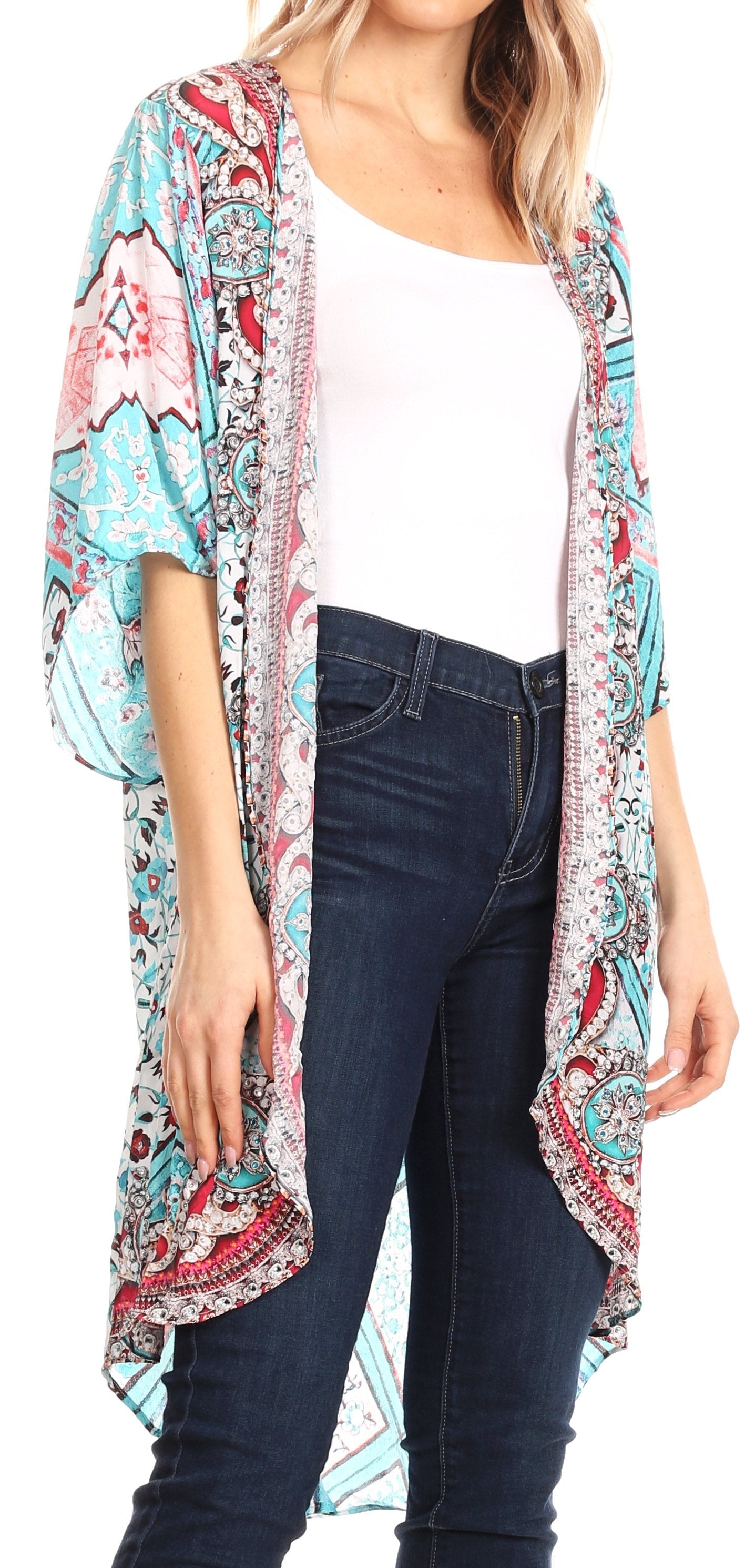 Sakkas Denora Women's Casual Draped Kimono Short Sleeve Boho Open Front Cardigan - Concordia Style Boutique