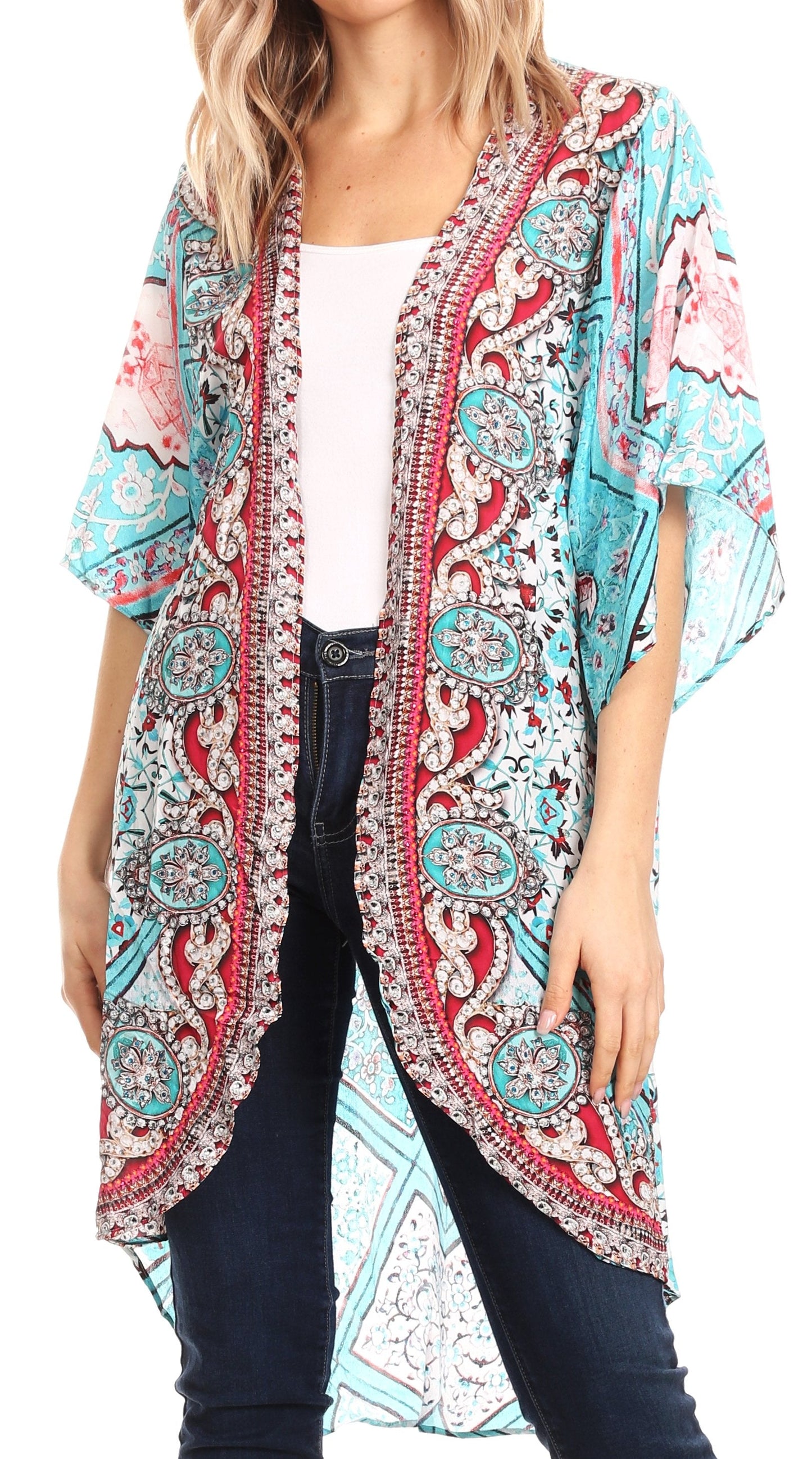 Sakkas Denora Women's Casual Draped Kimono Short Sleeve Boho Open Front Cardigan - Concordia Style Boutique