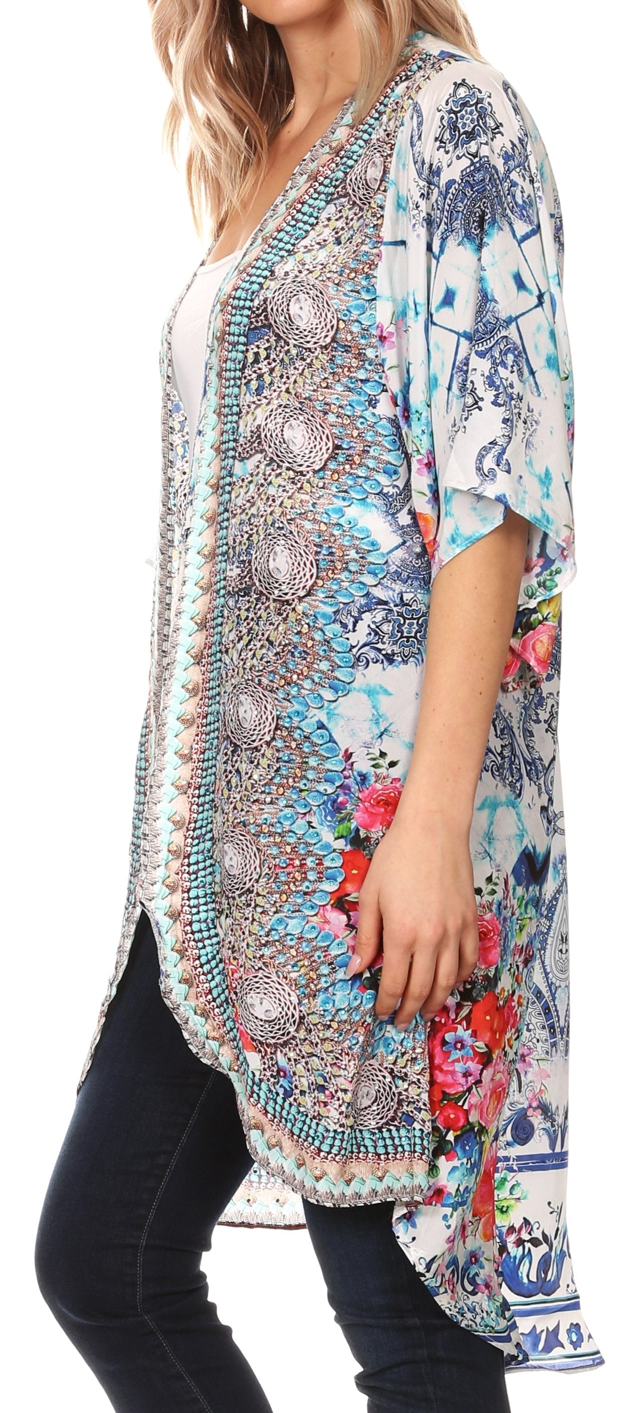 Sakkas Denora Women's Casual Draped Kimono Short Sleeve Boho Open Front Cardigan - Concordia Style Boutique